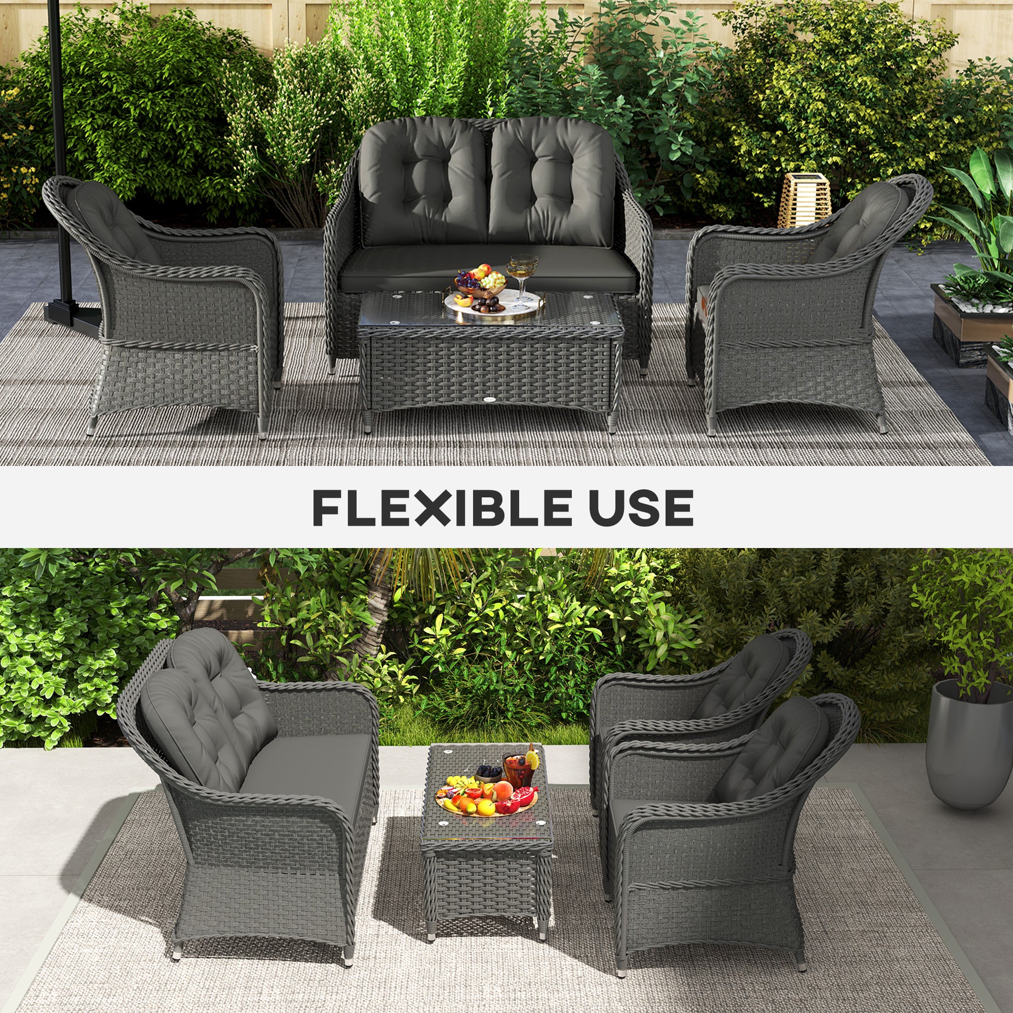 4 Pieces Patio Hand Weave Wicker Sofa Set with Glass Top Coffee Table, Light Grey - Image 9