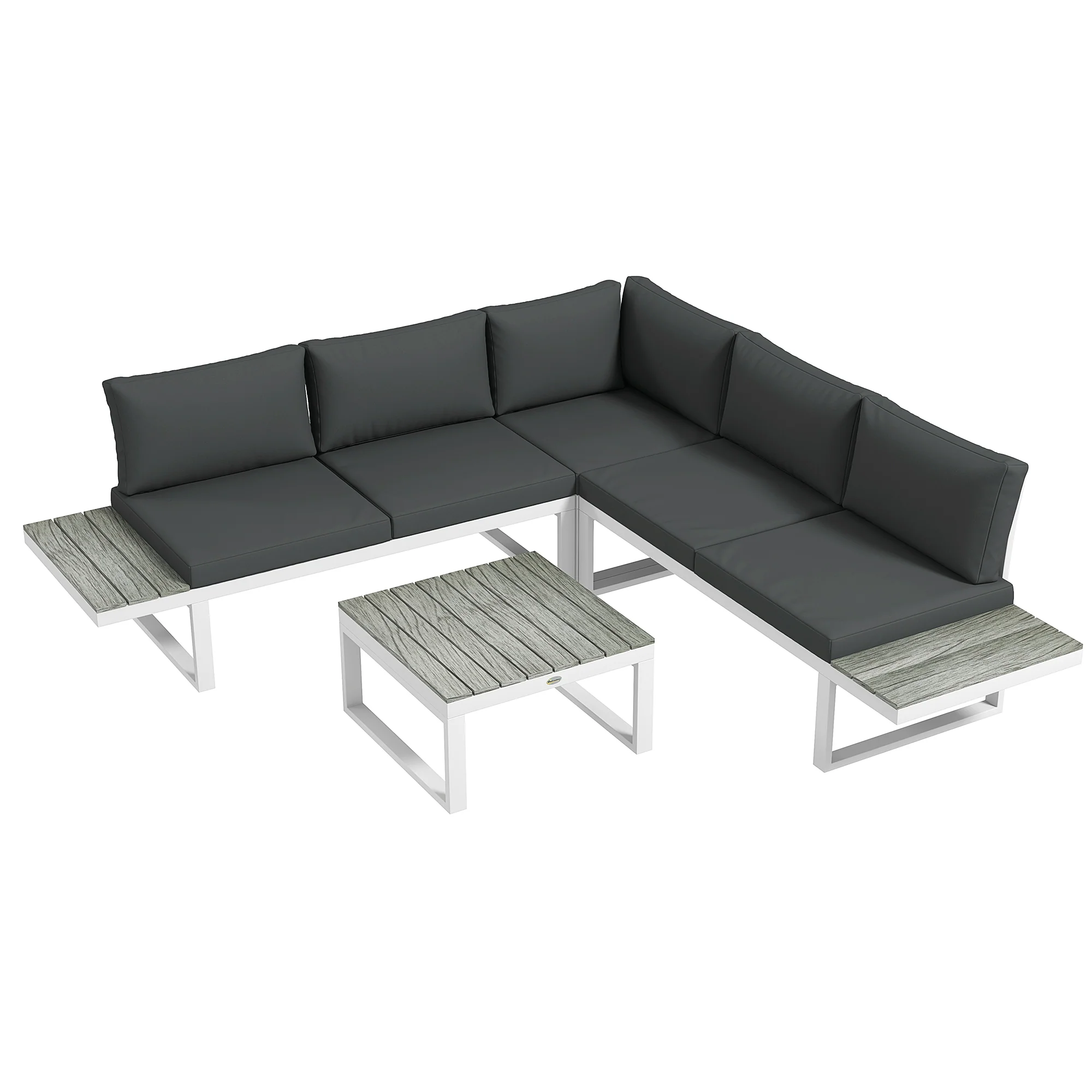 FlexNook Patio Sofa Set w/ 5-Level Recline Corner Sofa and Slatted Table, White and Grey - Image 2