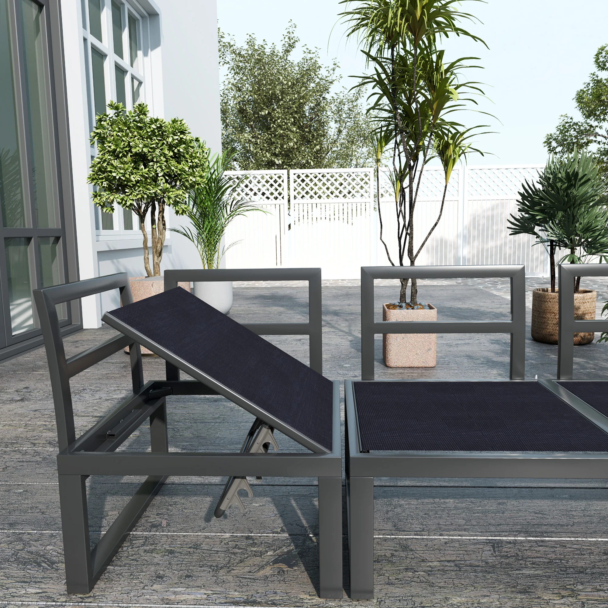 FlexNook Patio Sofa Set w/ 5-Level Recline Corner Sofa and Slatted Table, Black and Light Grey - Image 10