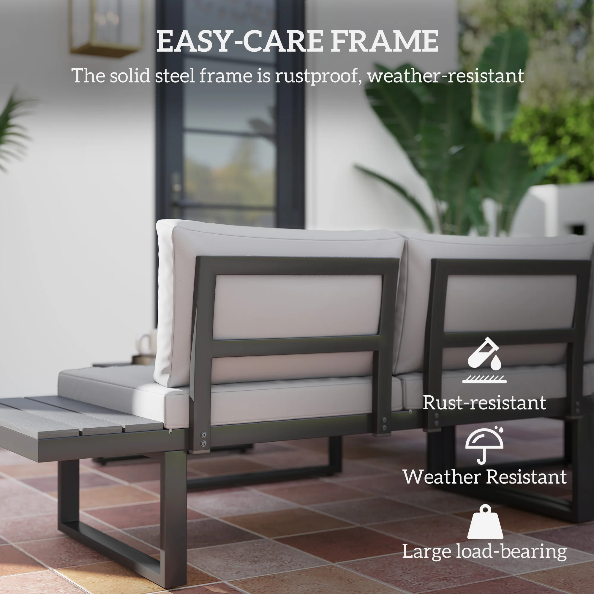 FlexNook Patio Sofa Set w/ 5-Level Recline Corner Sofa and Slatted Table, Black and Light Grey - Image 6