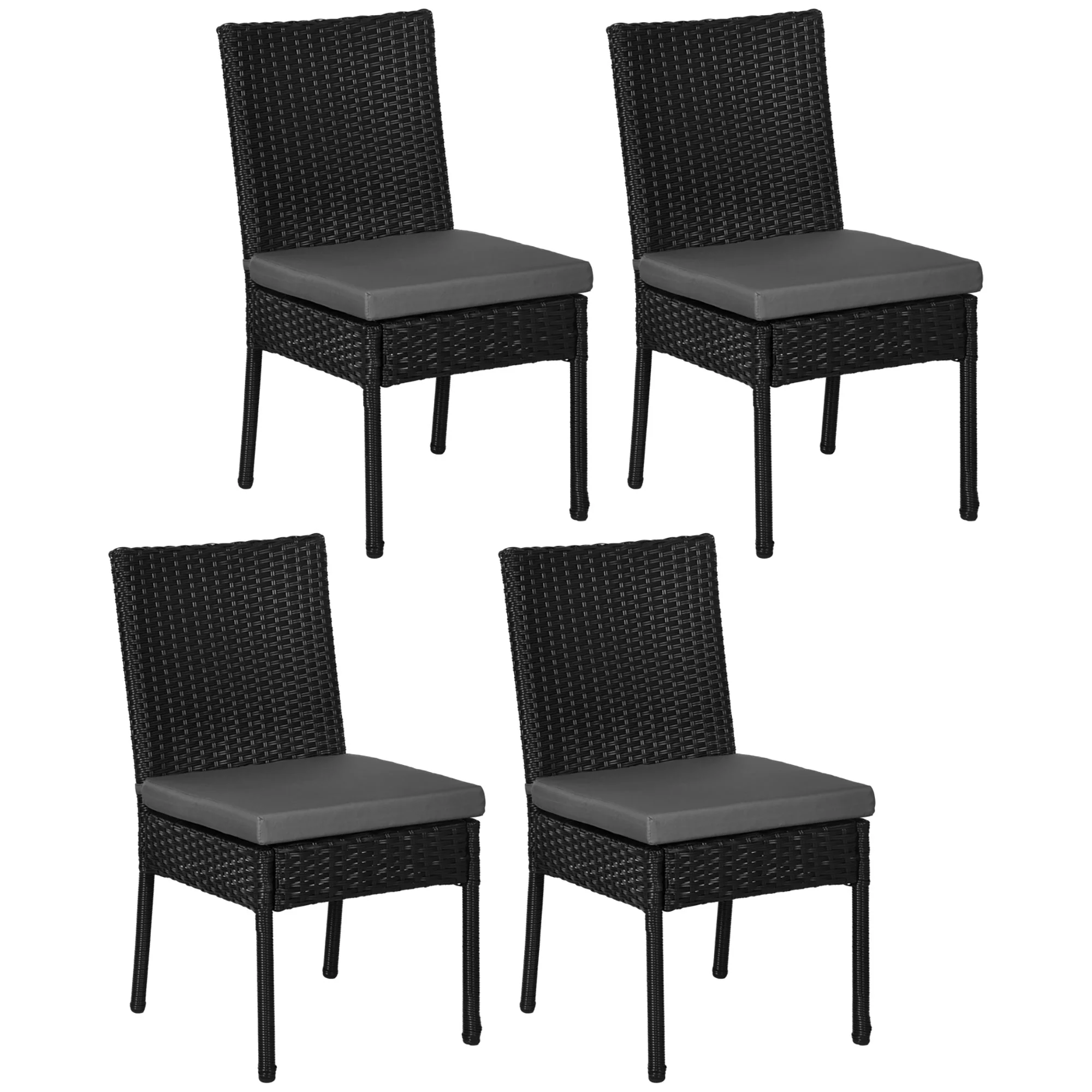 4 Pieces PE Rattan Dining Chairs with Cushion for Patio, Deck, Garden, Black