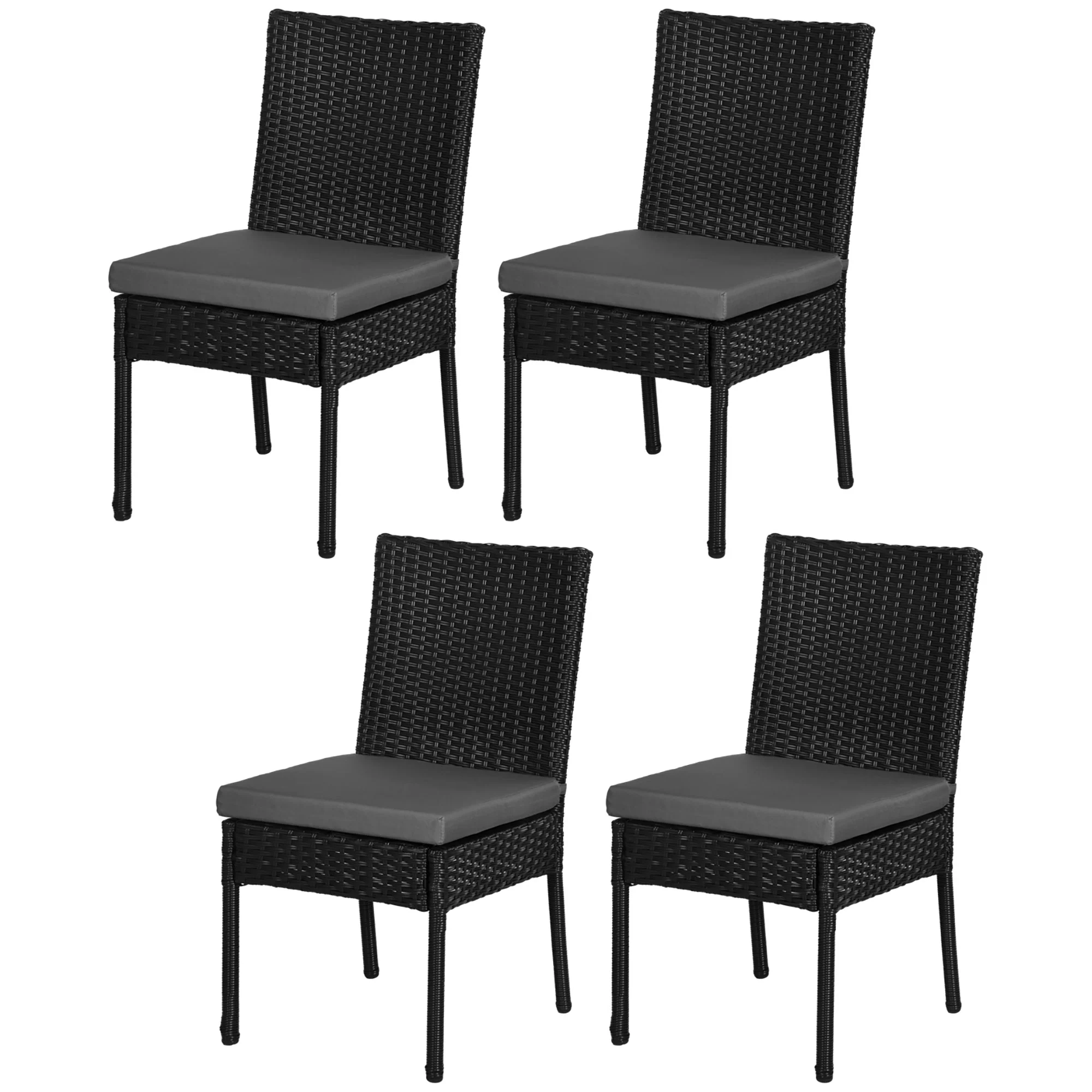 4 Pieces PE Rattan Dining Chairs with Cushion for Patio, Deck, Garden, Black - Image 2