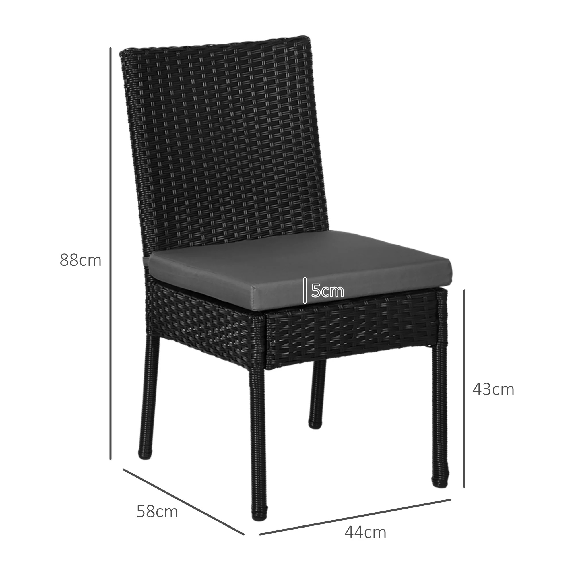 4 Pieces PE Rattan Dining Chairs with Cushion for Patio, Deck, Garden, Black - Image 5