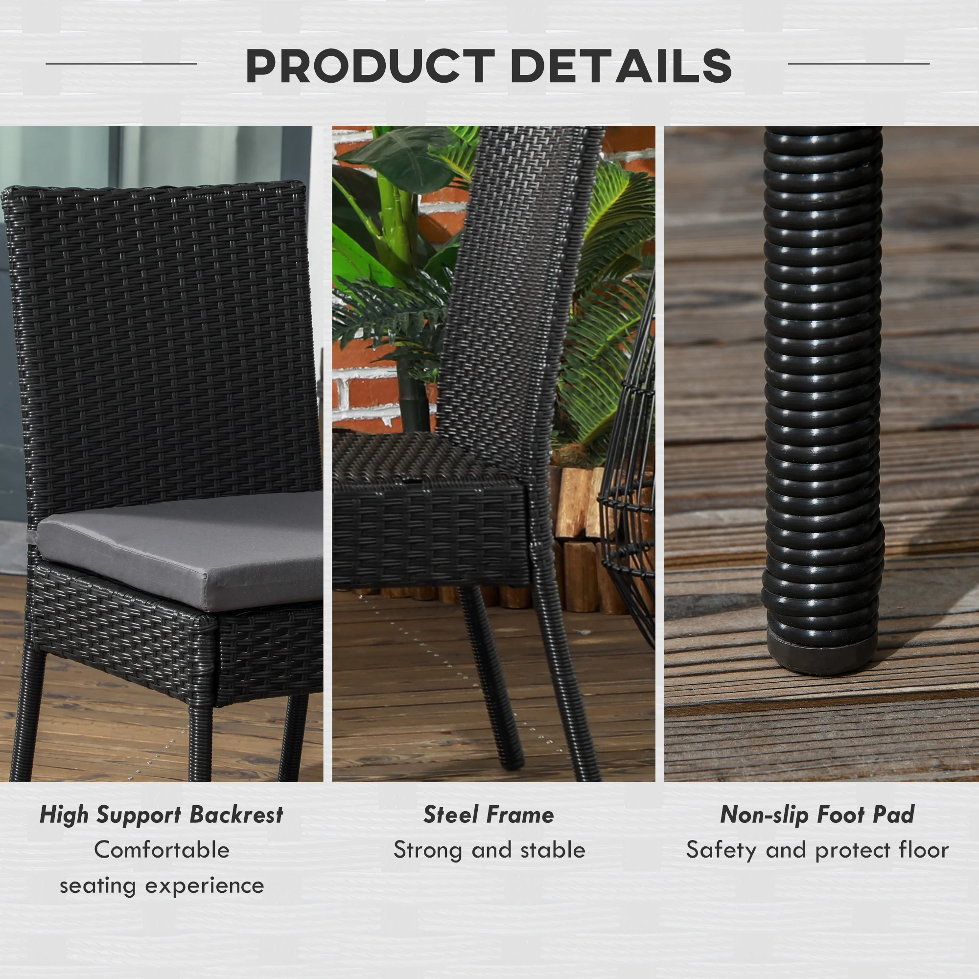 4 Pieces PE Rattan Dining Chairs with Cushion for Patio, Deck, Garden, Black - Image 8