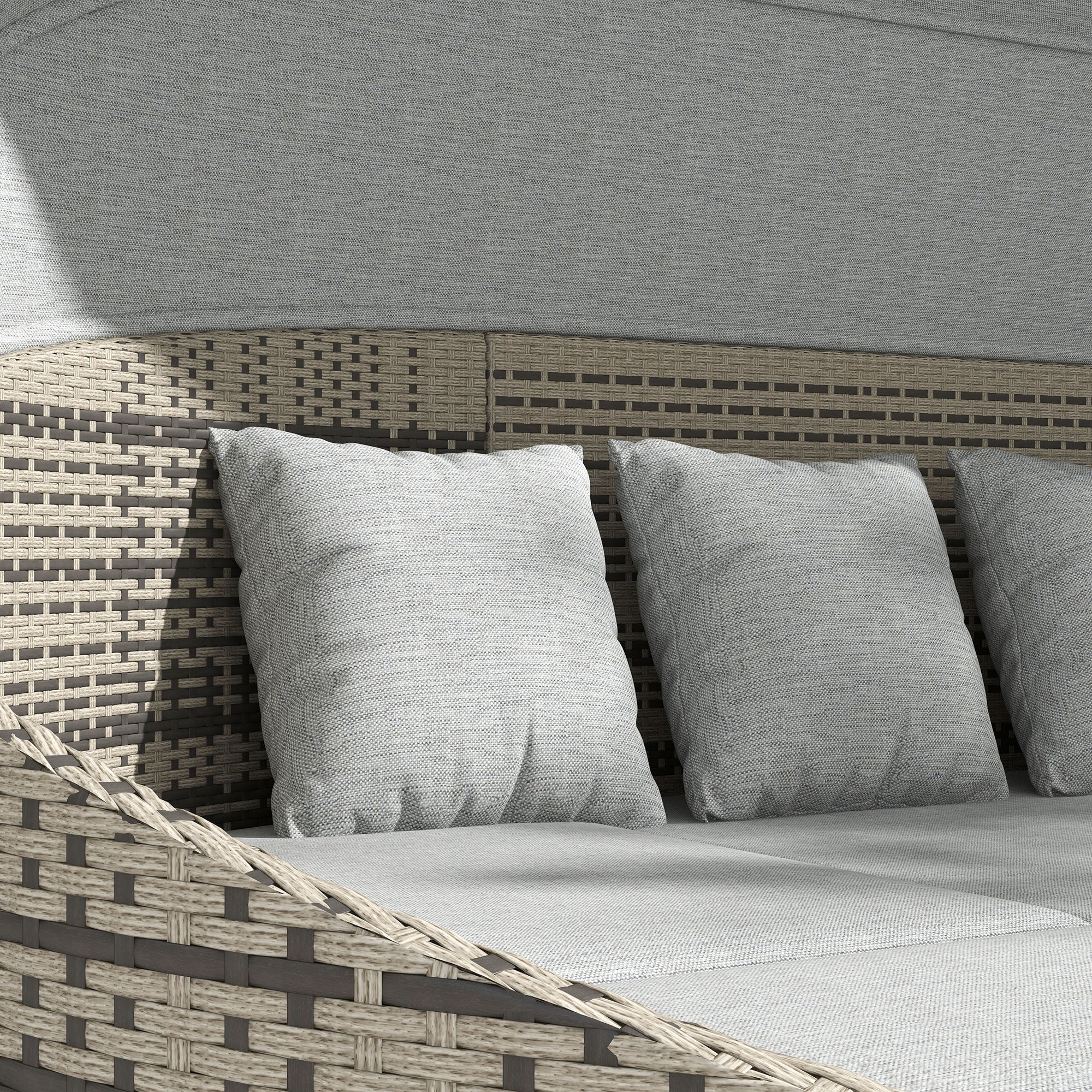 4 Pieces PE Wicker Round Daybed, Outdoor Rattan Garden Lounge Furniture Sets, Light Grey - Image 10