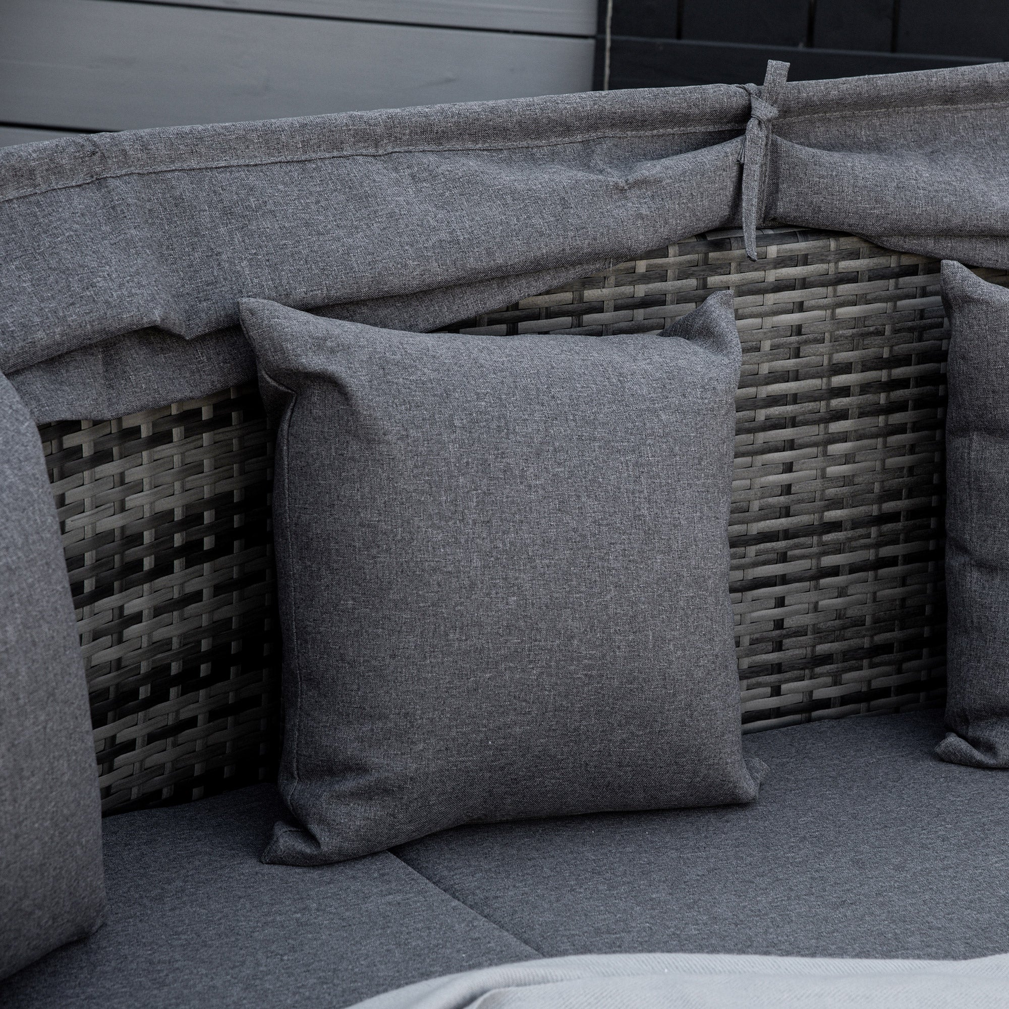 4 Pieces PE Wicker Round Daybed, Outdoor Rattan Garden Lounge Furniture Sets, Grey - Image 9