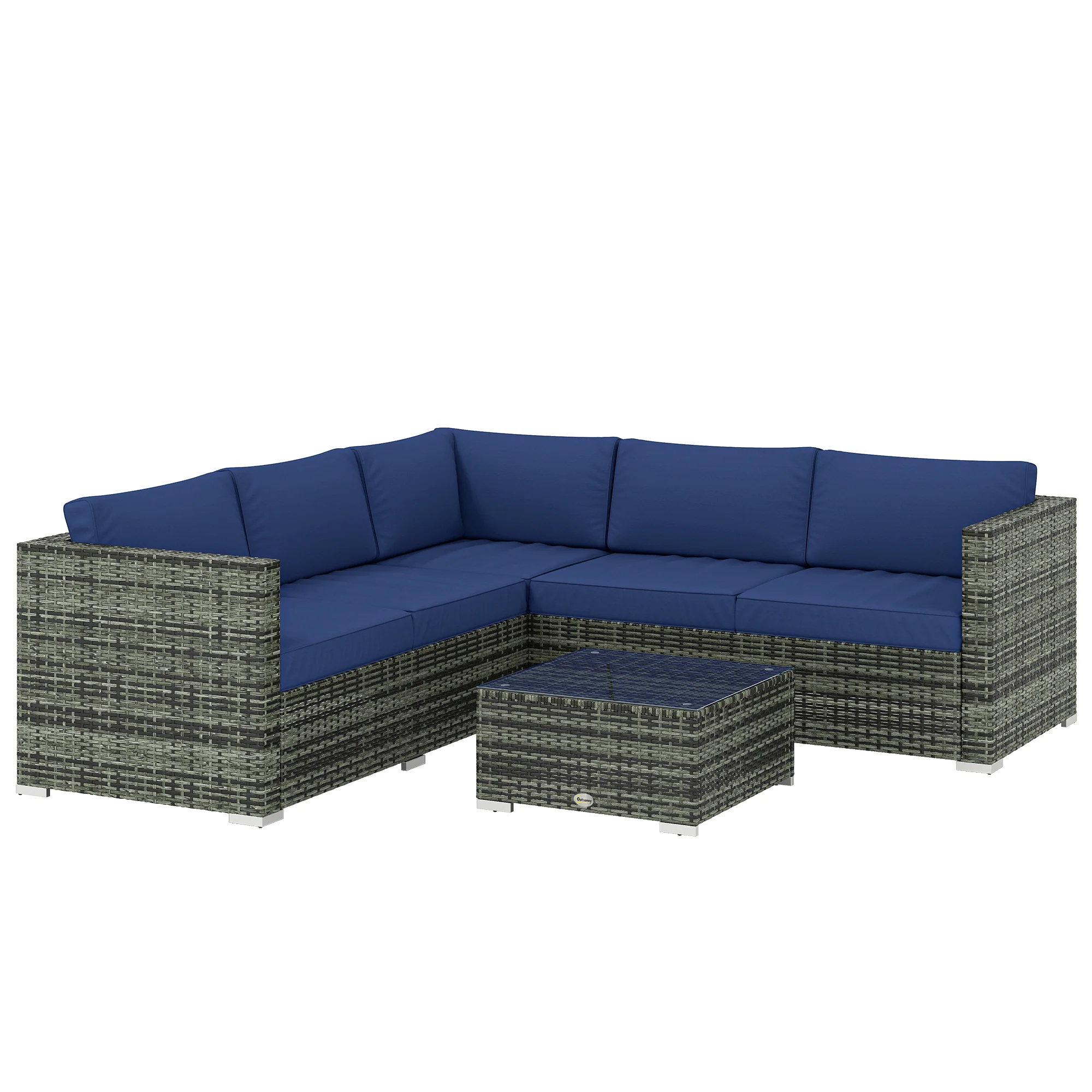 4 Piece Rattan Garden Furniture Set with Corner Sofa, Coffee Table & Cushions, Blue - Image 12