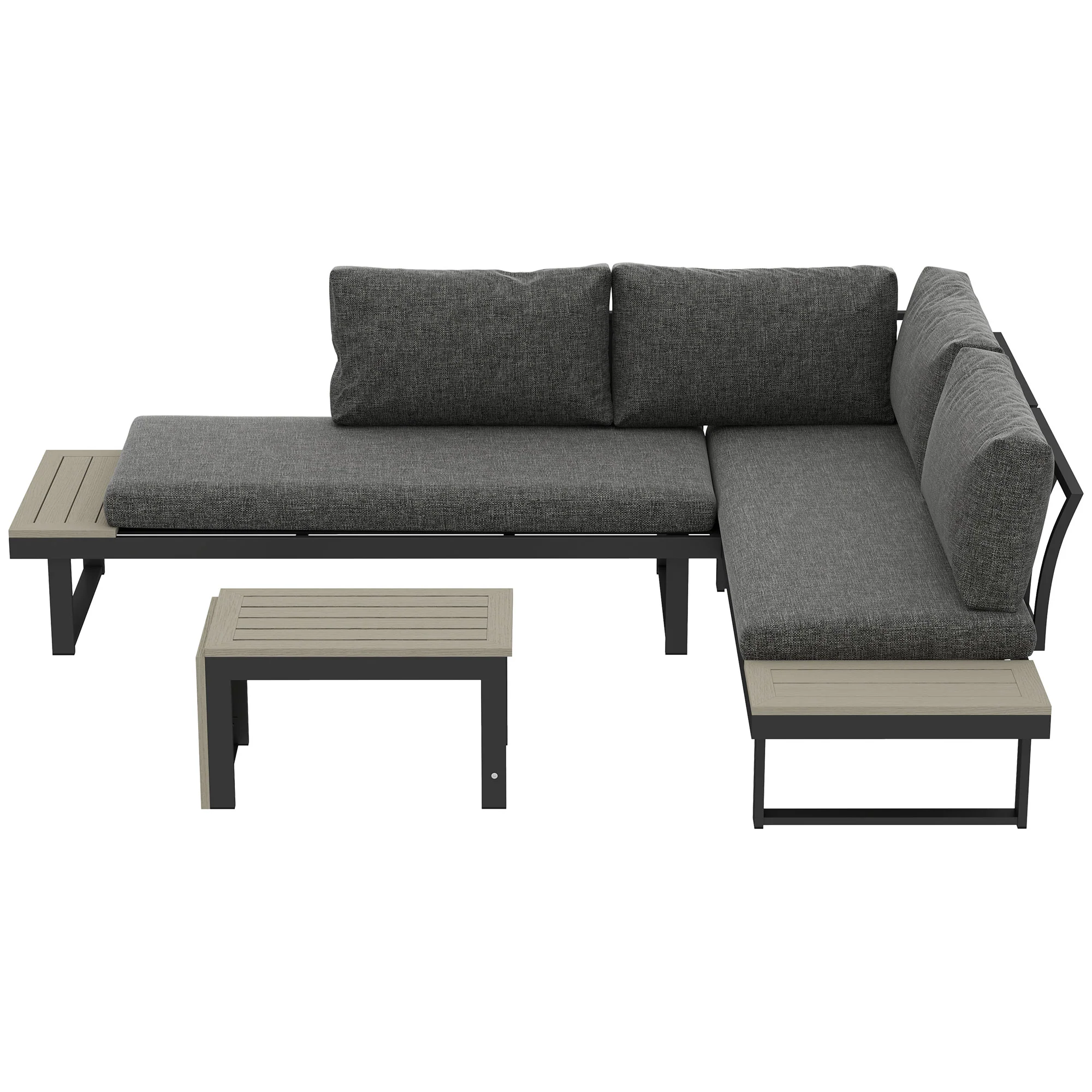 FlexNook Aluminium Corner Sofa Set with 2 Loveseats, Coffee Table & Removable Backs, Dark Grey - Image 2