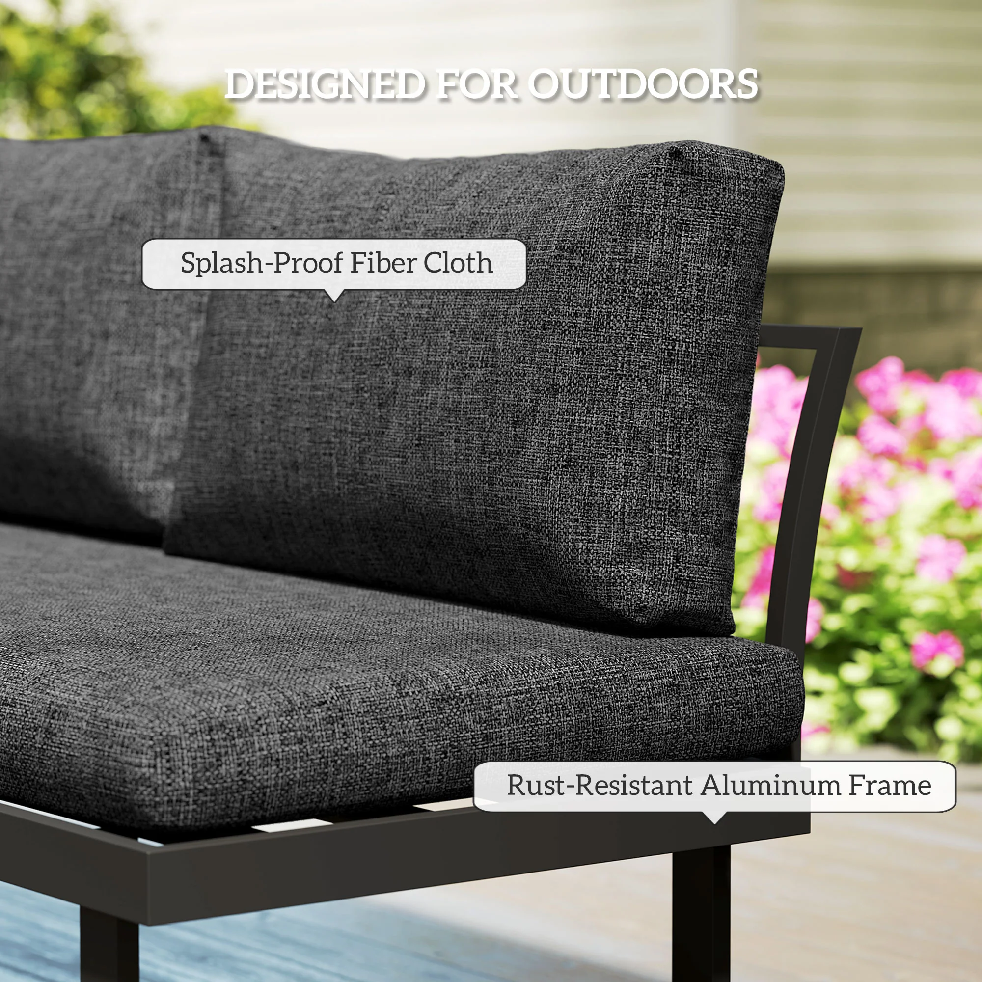 FlexNook Aluminium Corner Sofa Set with 2 Loveseats, Coffee Table & Removable Backs, Dark Grey - Image 8