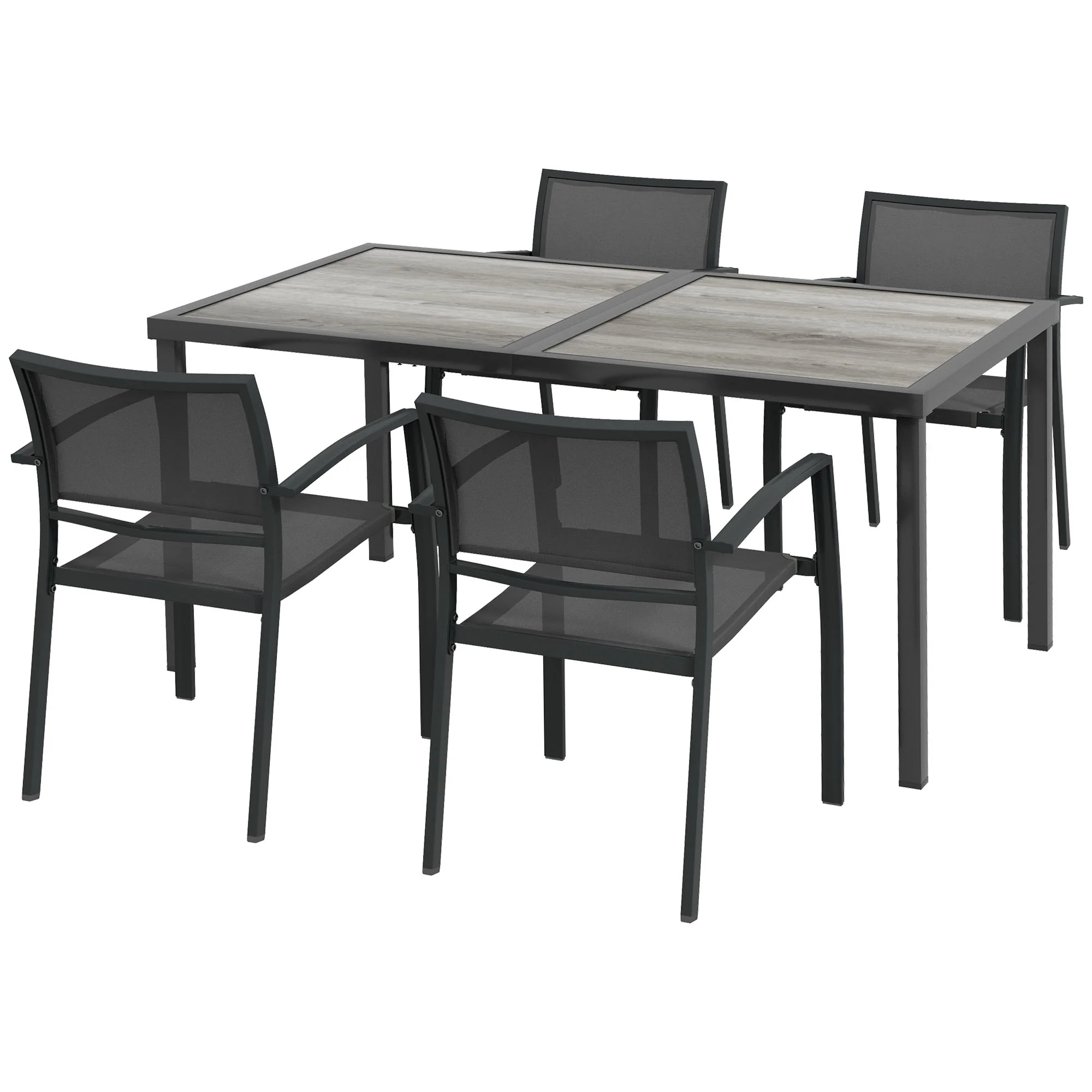 4 Seater Garden Dining Set with Stackable Armchairs, Grey - Image 2