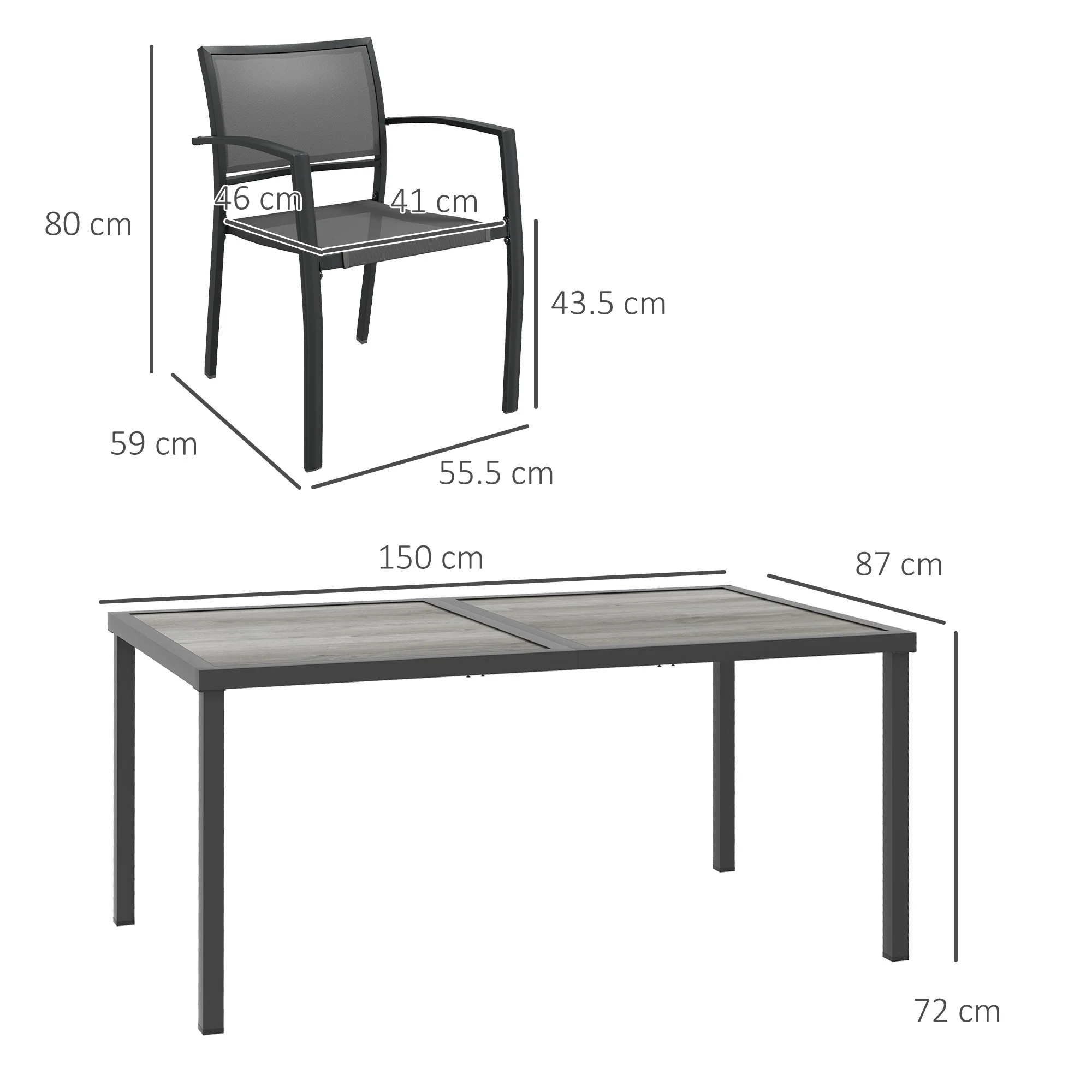 4 Seater Garden Dining Set with Stackable Armchairs, Grey - Image 5
