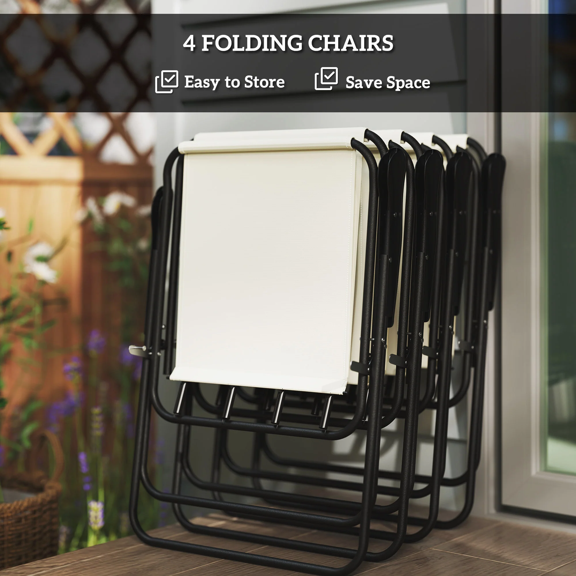 6 Piece Garden Dining Set with Parasol, Folding Chairs & Round Table, Cream White - Image 7