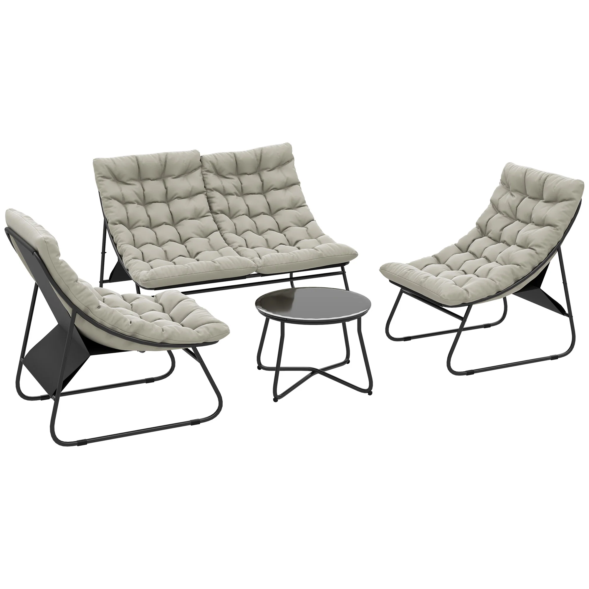4 Seater Steel Outdoor Sofa Set with Chairs, Glass Coffee Table & Thick Cushions, Light Grey - Image 12