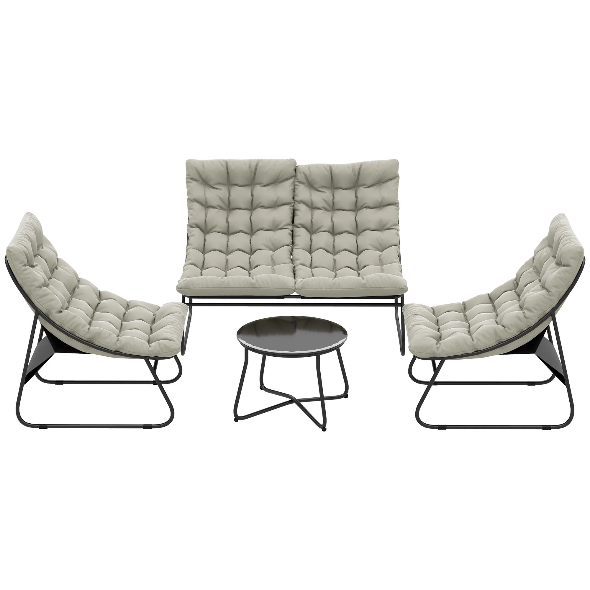 4 Seater Steel Outdoor Sofa Set with Chairs, Glass Coffee Table & Thick Cushions, Light Grey - Image 2