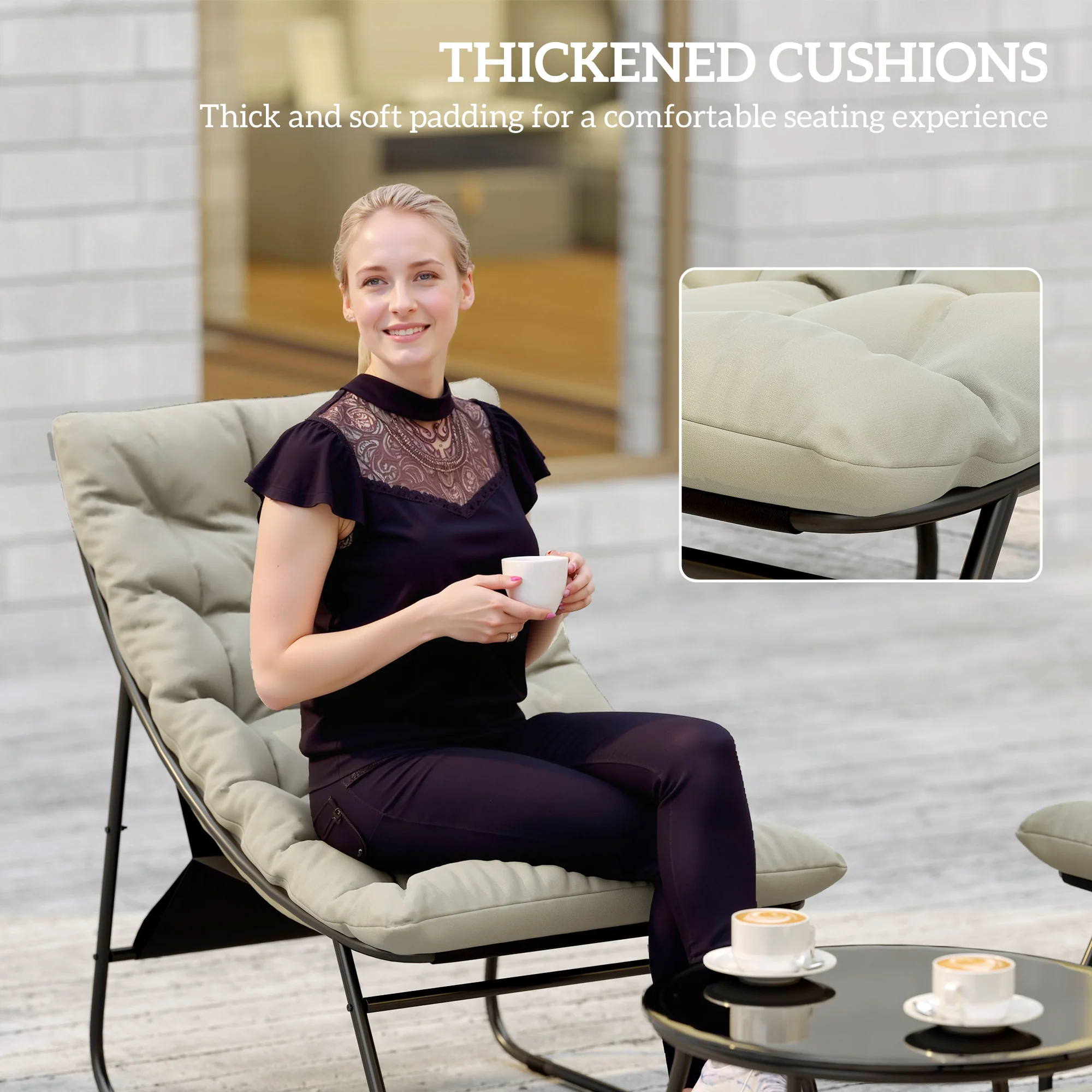 4 Seater Steel Outdoor Sofa Set with Chairs, Glass Coffee Table & Thick Cushions, Light Grey - Image 6