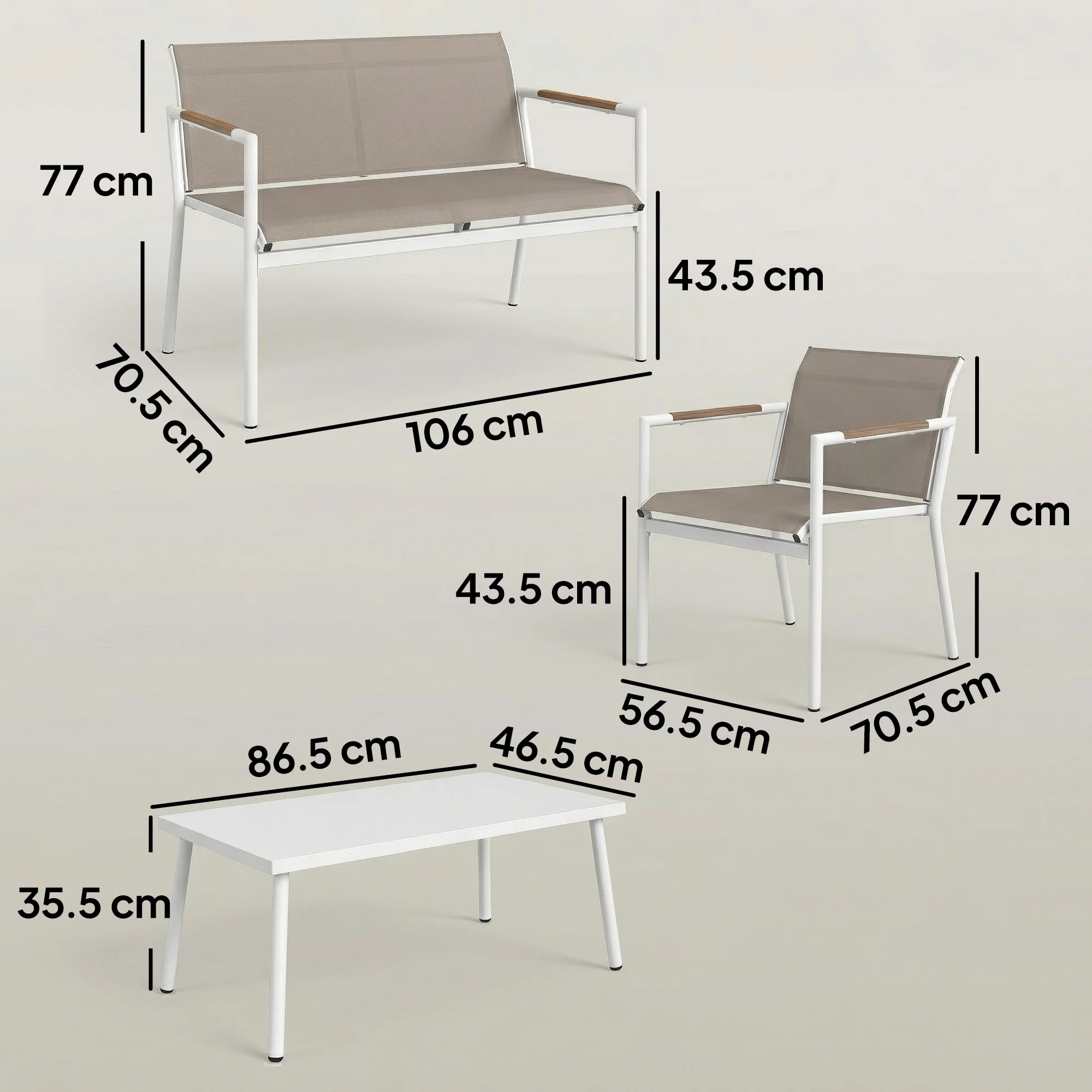 4-Seater Outdoor Sofa Set with Loveseat, 2 Armchairs & Metal-Top Table, Khaki - Image 5