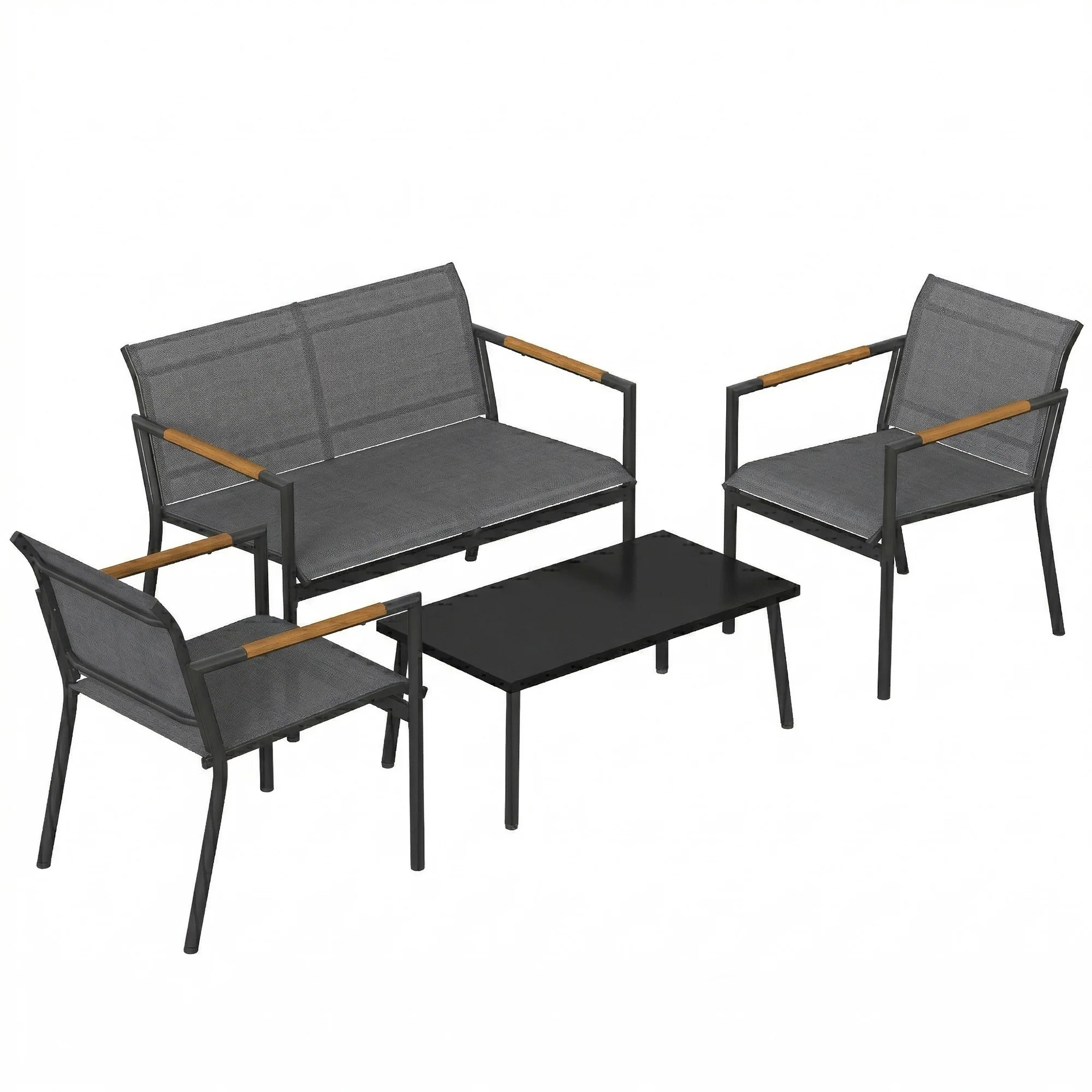 4-Seater Outdoor Sofa Set with Loveseat, 2 Armchairs & Metal Table, Mesh, Grey - Image 12