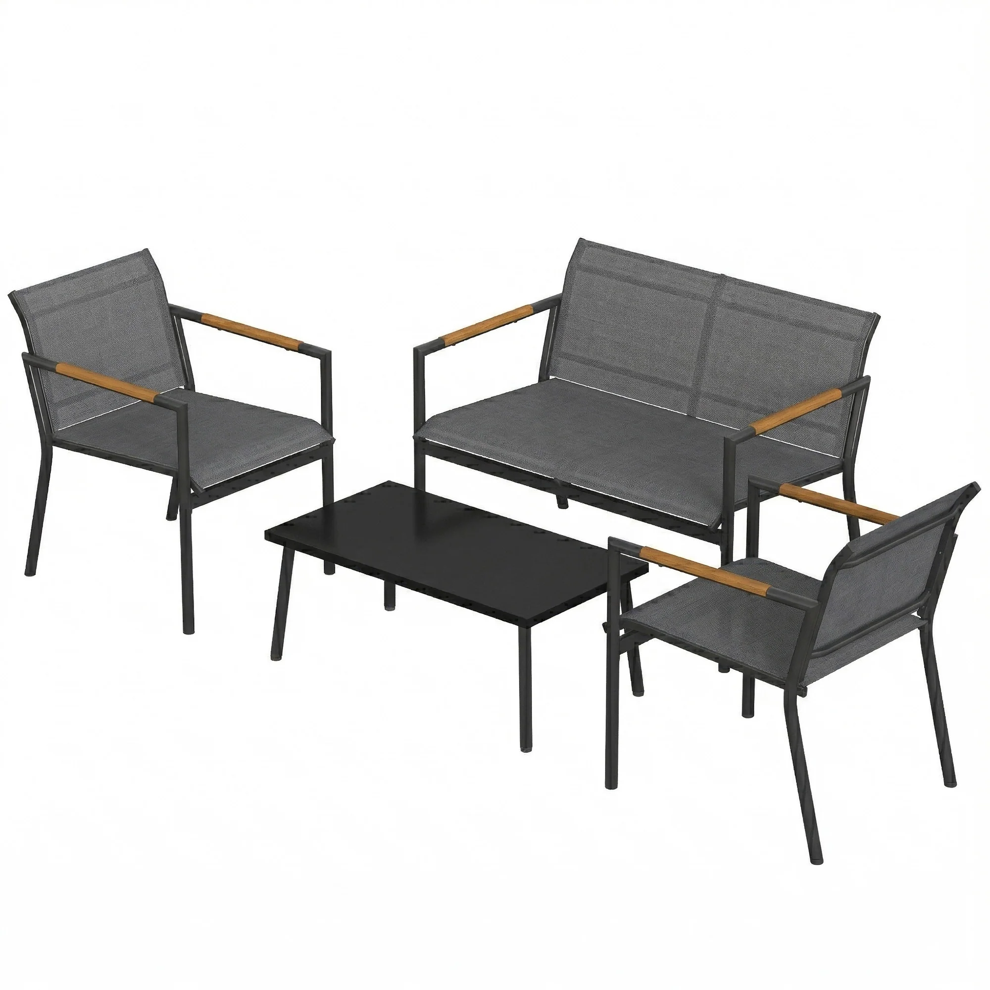 4-Seater Outdoor Sofa Set with Loveseat, 2 Armchairs & Metal Table, Mesh, Grey - Image 2