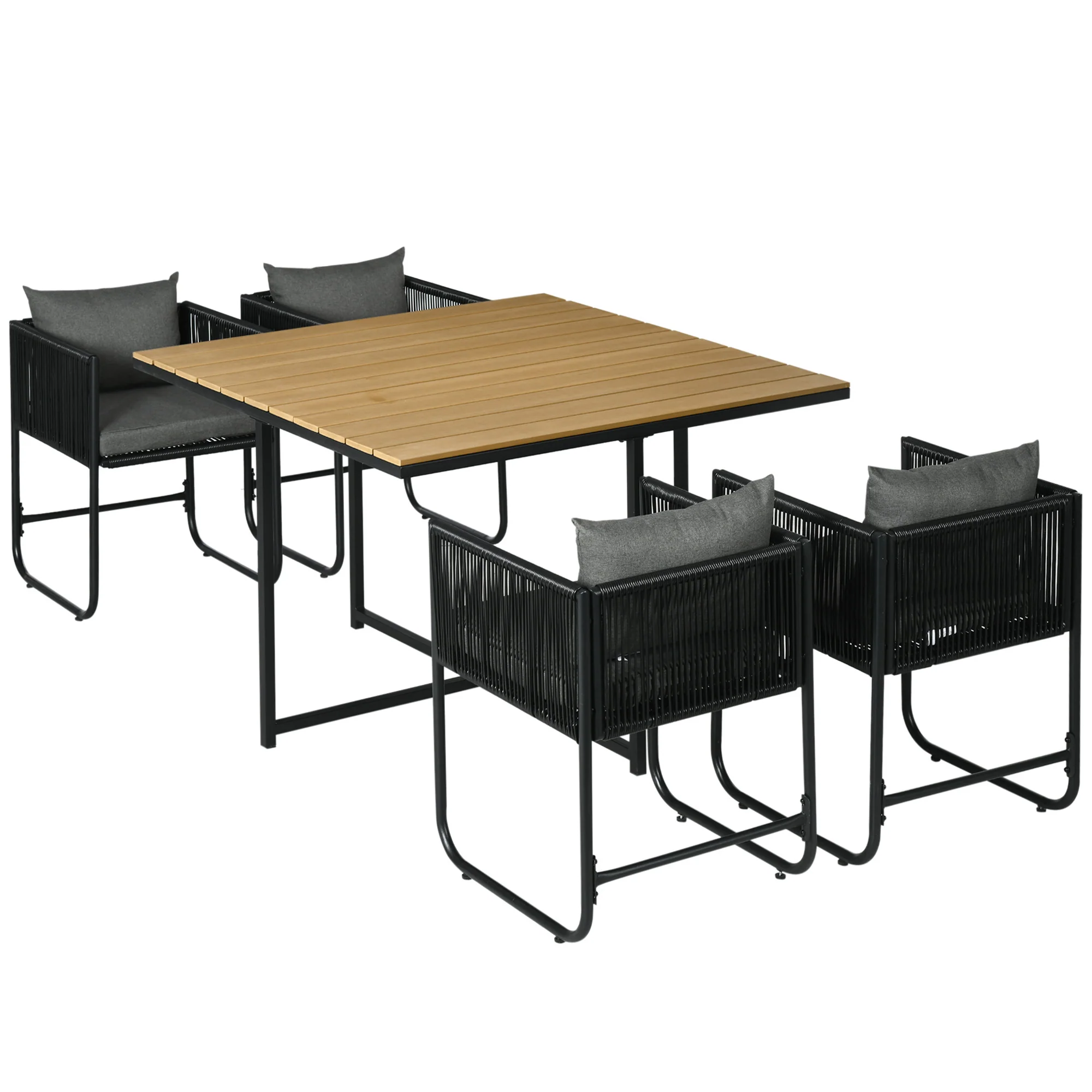 4 Seater Rattan Garden Furniture Set with Armchairs, Cushions & Wood Grain Top Table, Black - Image 12