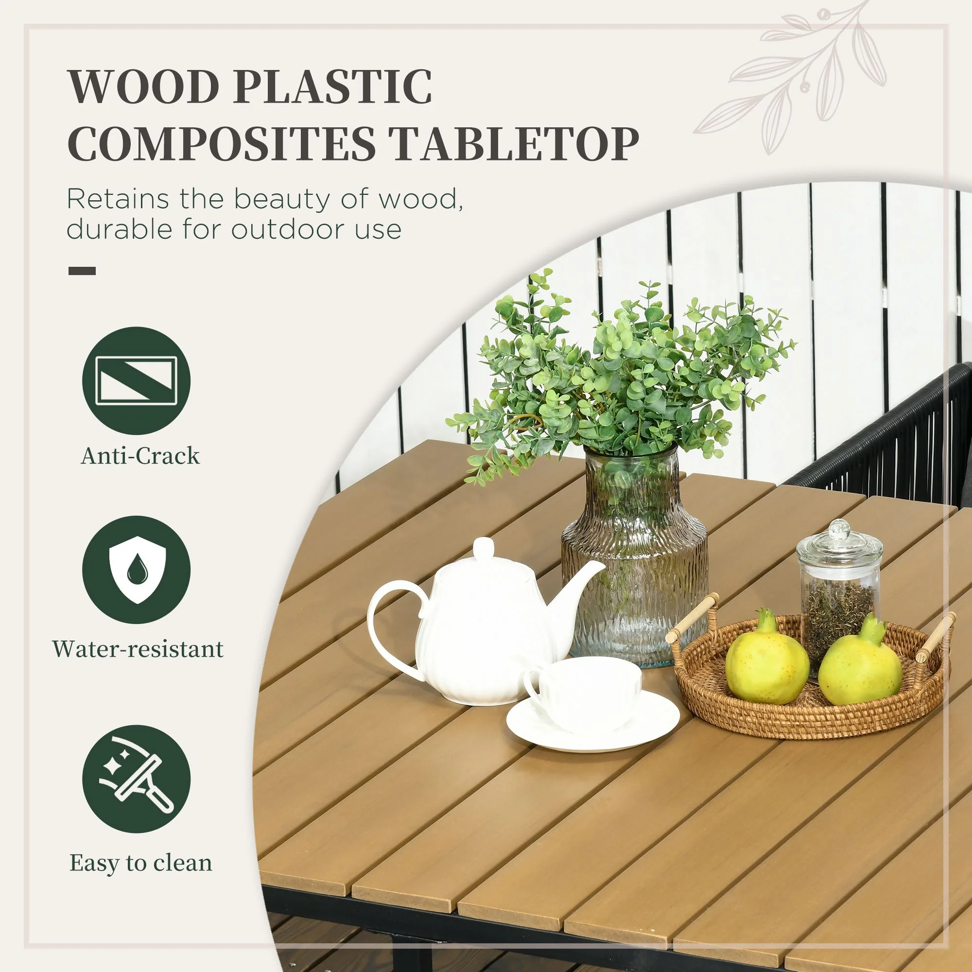 4 Seater Rattan Garden Furniture Set with Armchairs, Cushions & Wood Grain Top Table, Black - Image 8