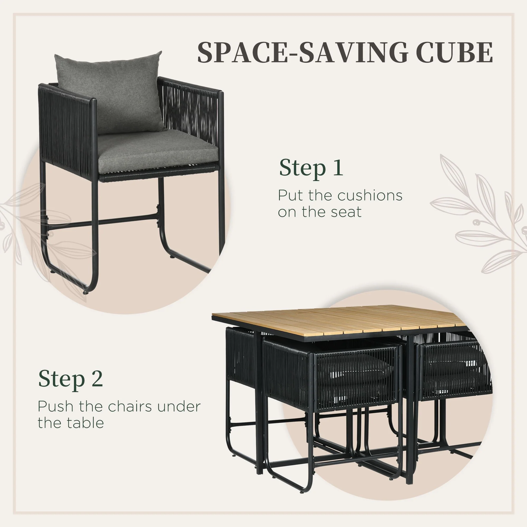 4 Seater Rattan Garden Furniture Set with Armchairs, Cushions & Wood Grain Top Table, Black - Image 9