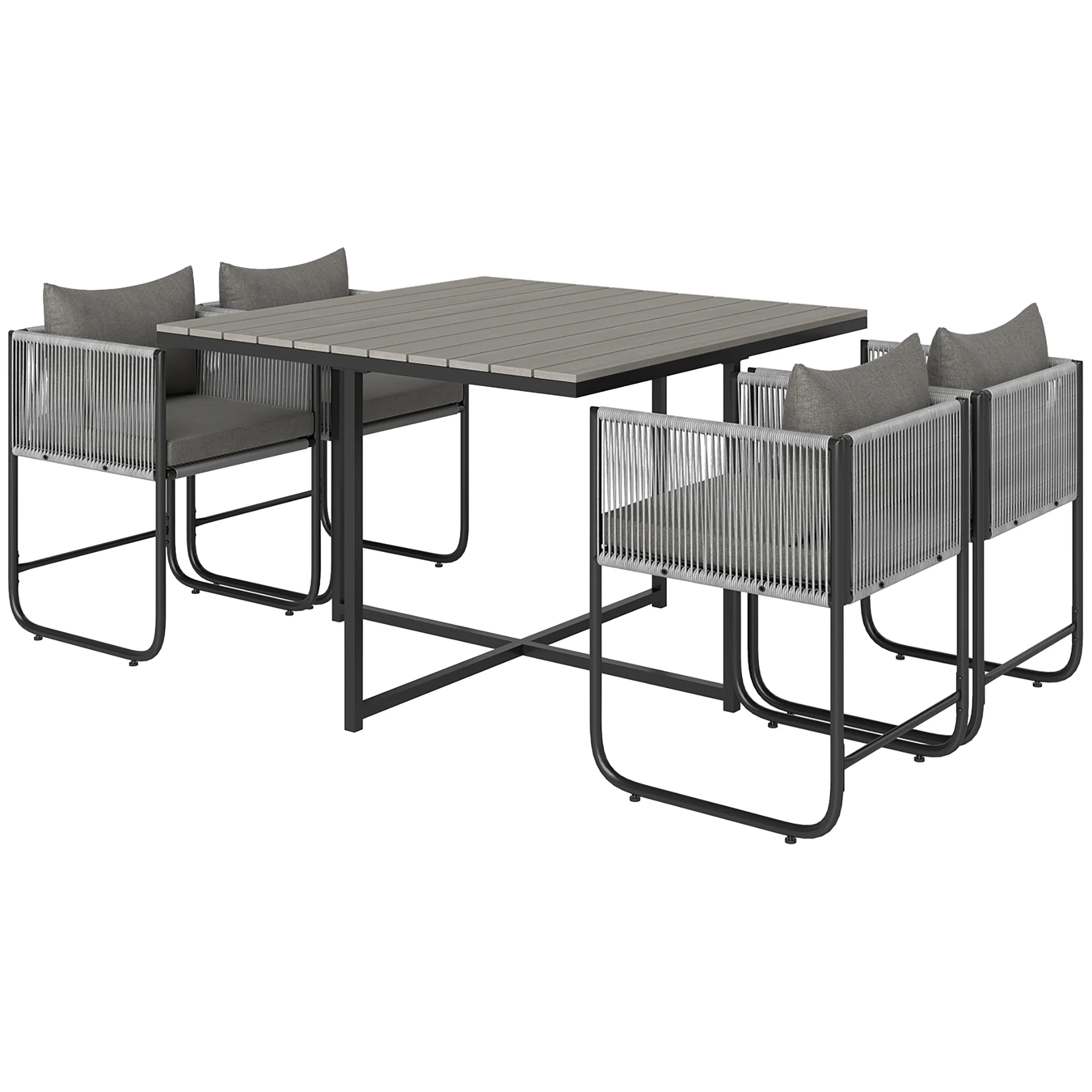 4 Seater Rattan Garden Furniture Set with Armchairs, Cushions & Wood Grain Top Table, Grey - Image 12