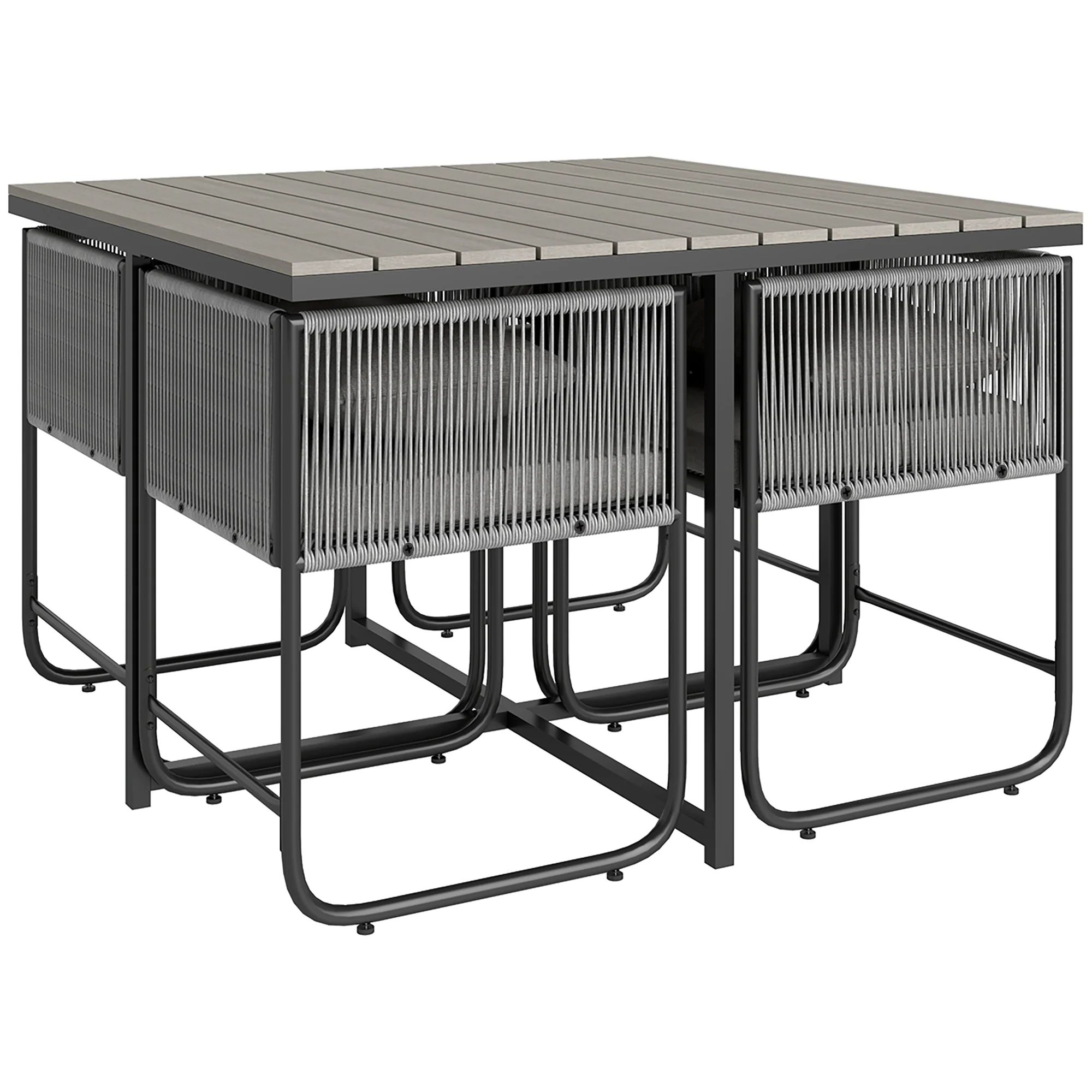 4 Seater Rattan Garden Furniture Set with Armchairs, Cushions & Wood Grain Top Table, Grey - Image 2