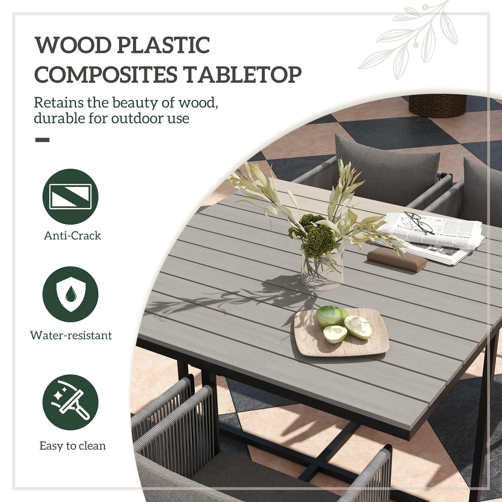 4 Seater Rattan Garden Furniture Set with Armchairs, Cushions & Wood Grain Top Table, Grey - Image 8