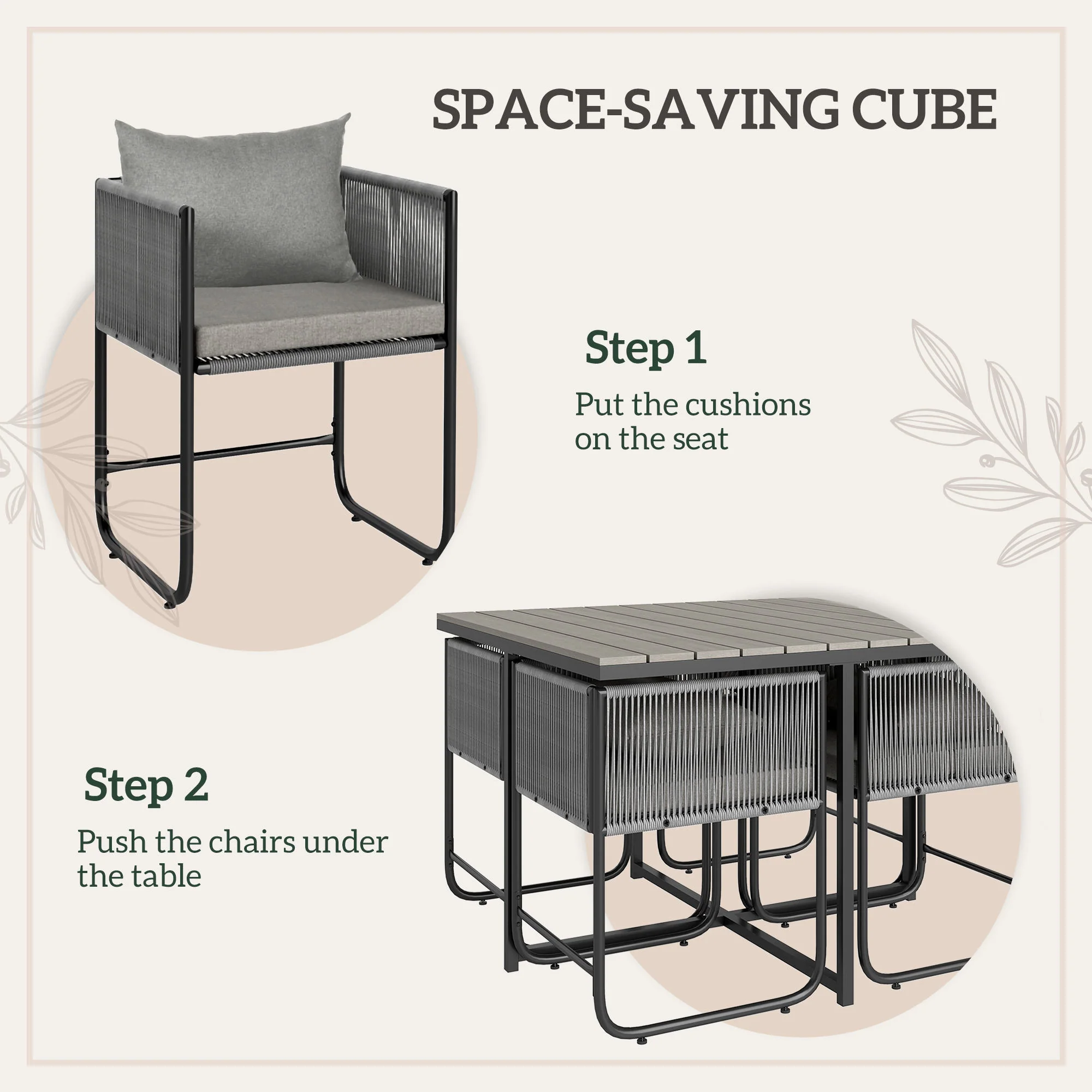 4 Seater Rattan Garden Furniture Set with Armchairs, Cushions & Wood Grain Top Table, Grey - Image 9