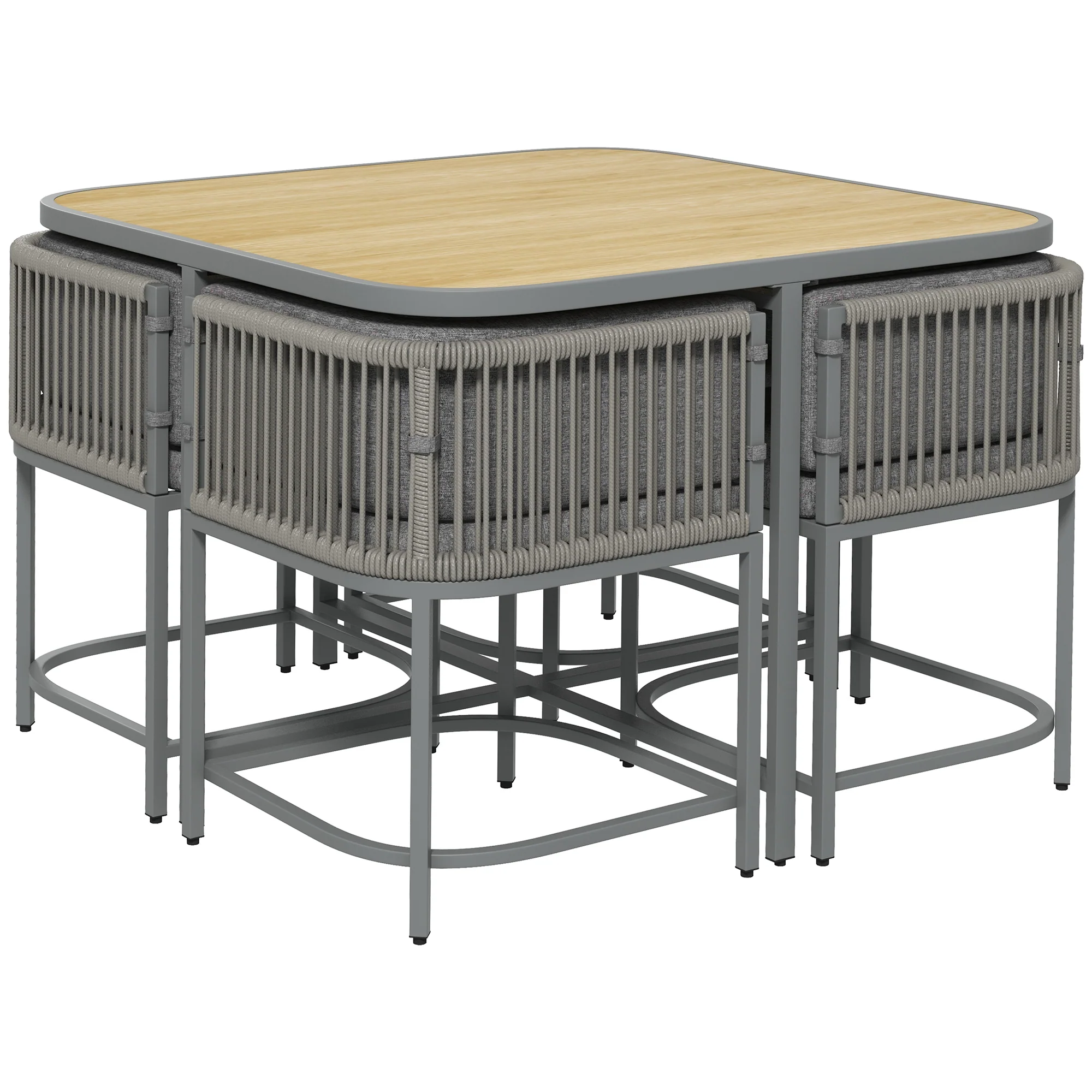 4 Seater Rattan Cube Garden Furniture Set with Cushions & Stone Composite Board Tabletop, Grey