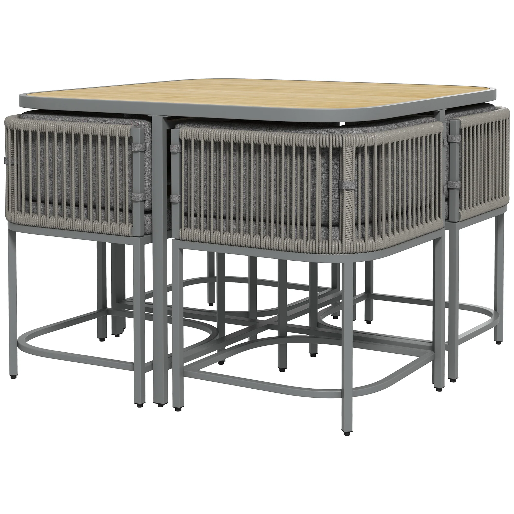 4 Seater Rattan Cube Garden Furniture Set with Cushions & Stone Composite Board Tabletop, Grey - Image 2