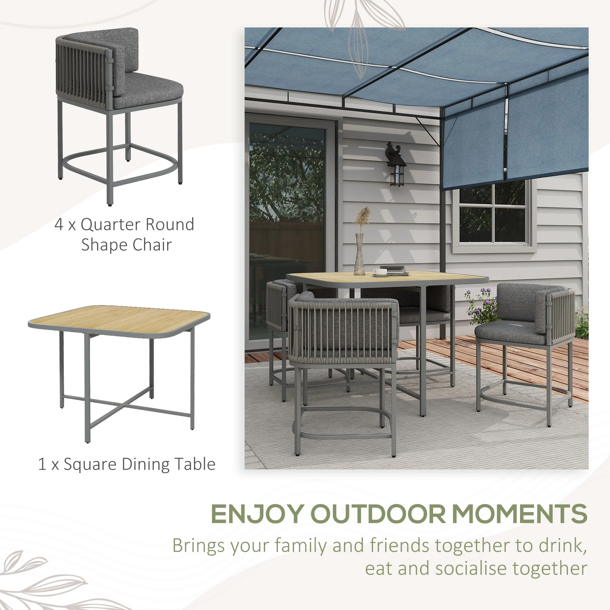 4 Seater Rattan Cube Garden Furniture Set with Cushions & Stone Composite Board Tabletop, Grey - Image 6