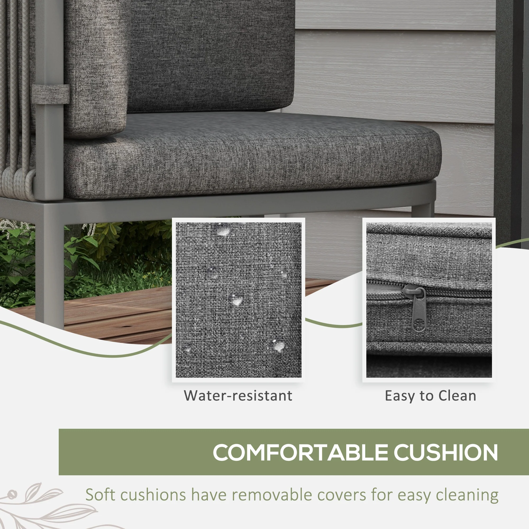 4 Seater Rattan Cube Garden Furniture Set with Cushions & Stone Composite Board Tabletop, Grey - Image 7