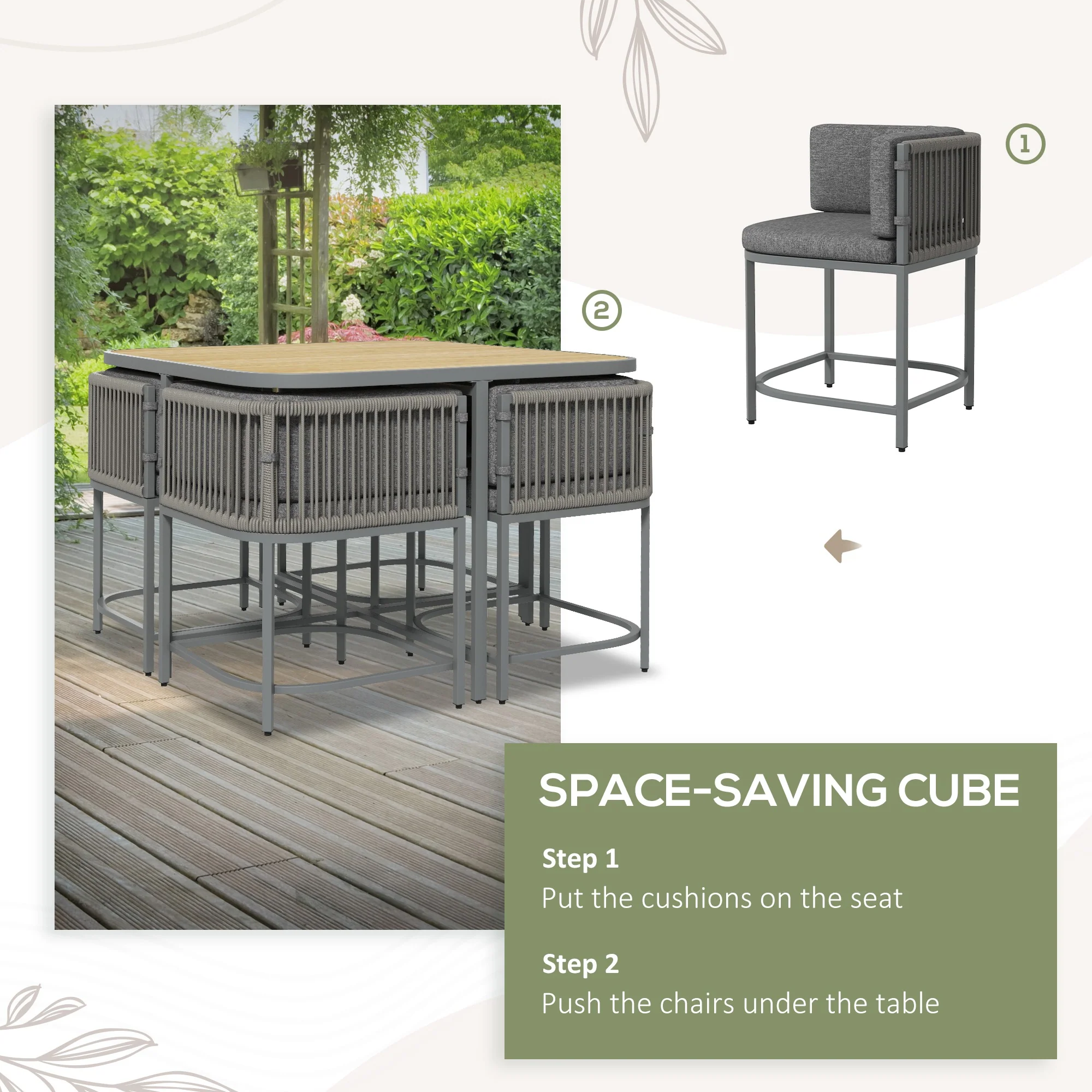4 Seater Rattan Cube Garden Furniture Set with Cushions & Stone Composite Board Tabletop, Grey - Image 9