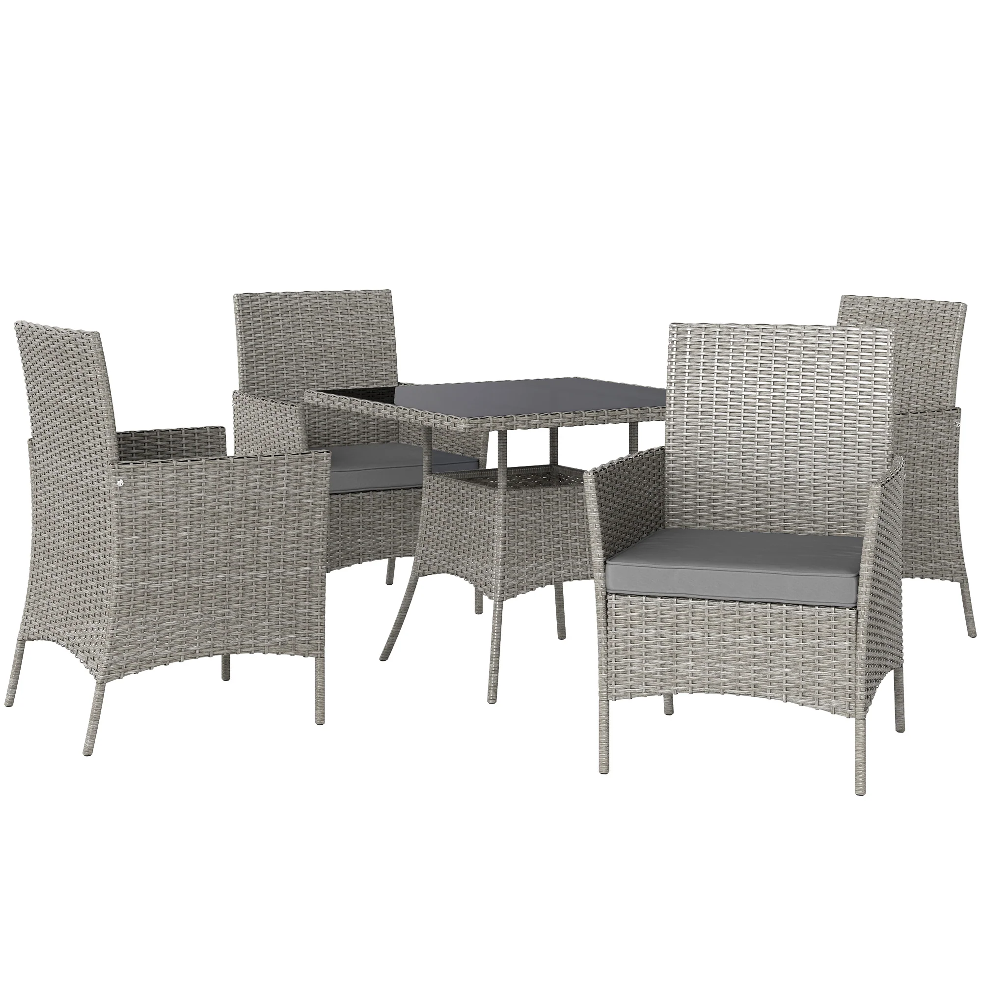 4 Seater Rattan Garden Dining Set with Cushions & Glass Tabletop, Light Grey - Image 12