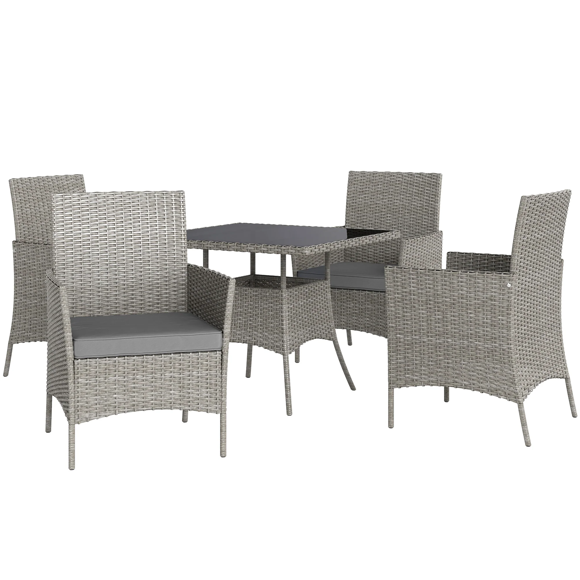 4 Seater Rattan Garden Dining Set with Cushions & Glass Tabletop, Light Grey - Image 2