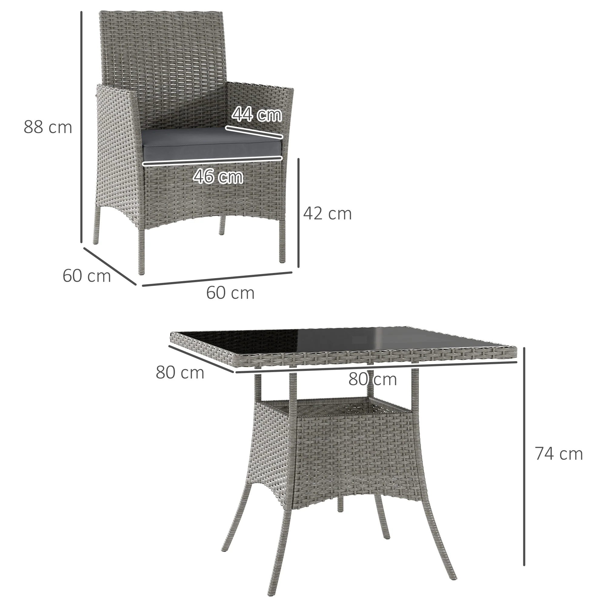 4 Seater Rattan Garden Dining Set with Cushions & Glass Tabletop, Light Grey - Image 5