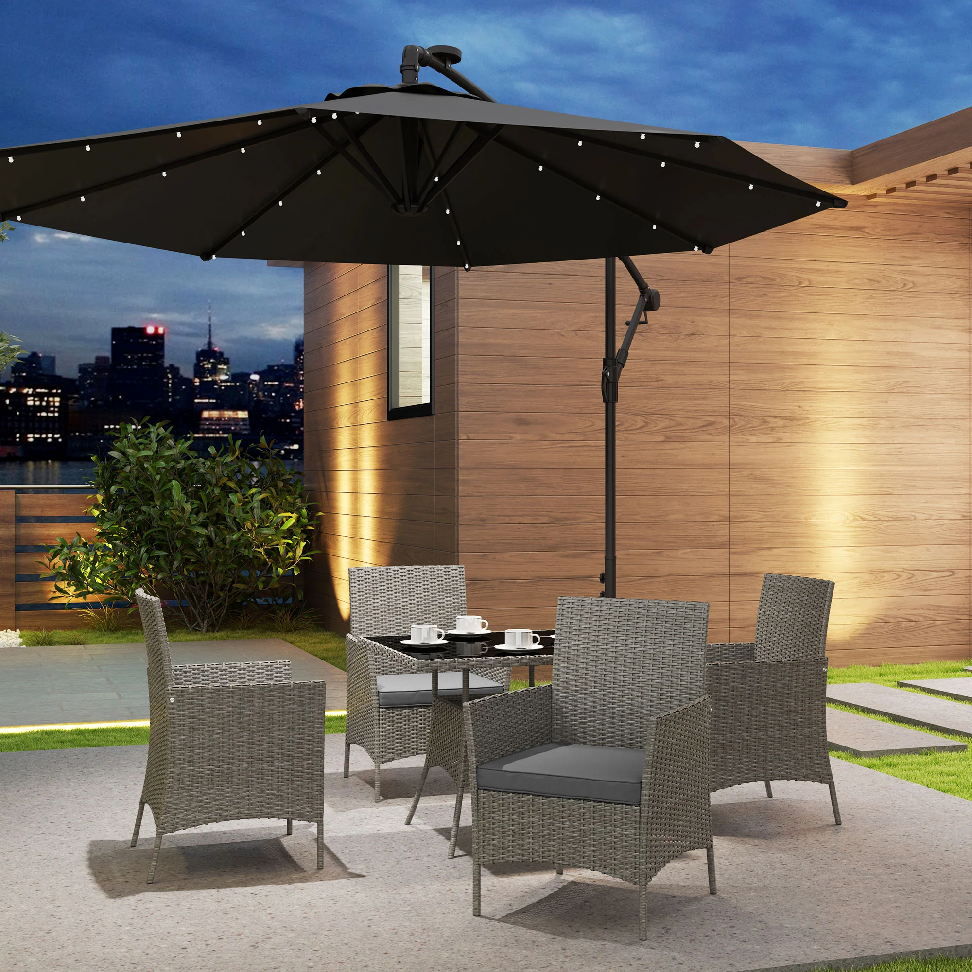 4 Seater Rattan Garden Dining Set with Cushions & Glass Tabletop, Light Grey - Image 9