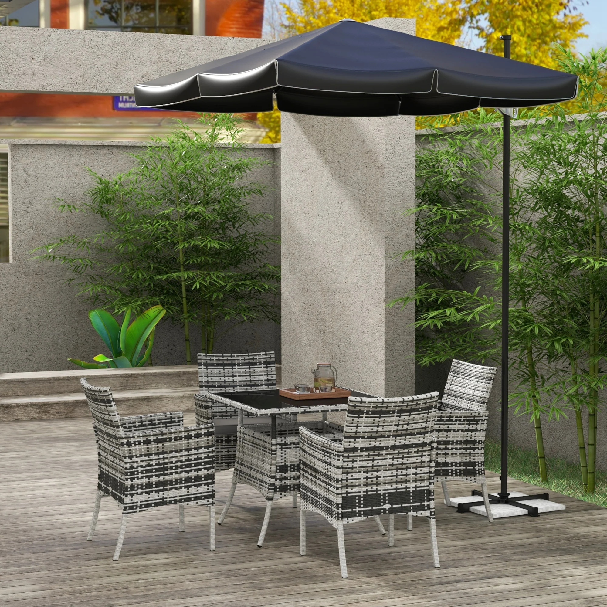 4 Seater Rattan Garden Dining Set with Cushions & Glass Tabletop, Mixed Grey - Image 3