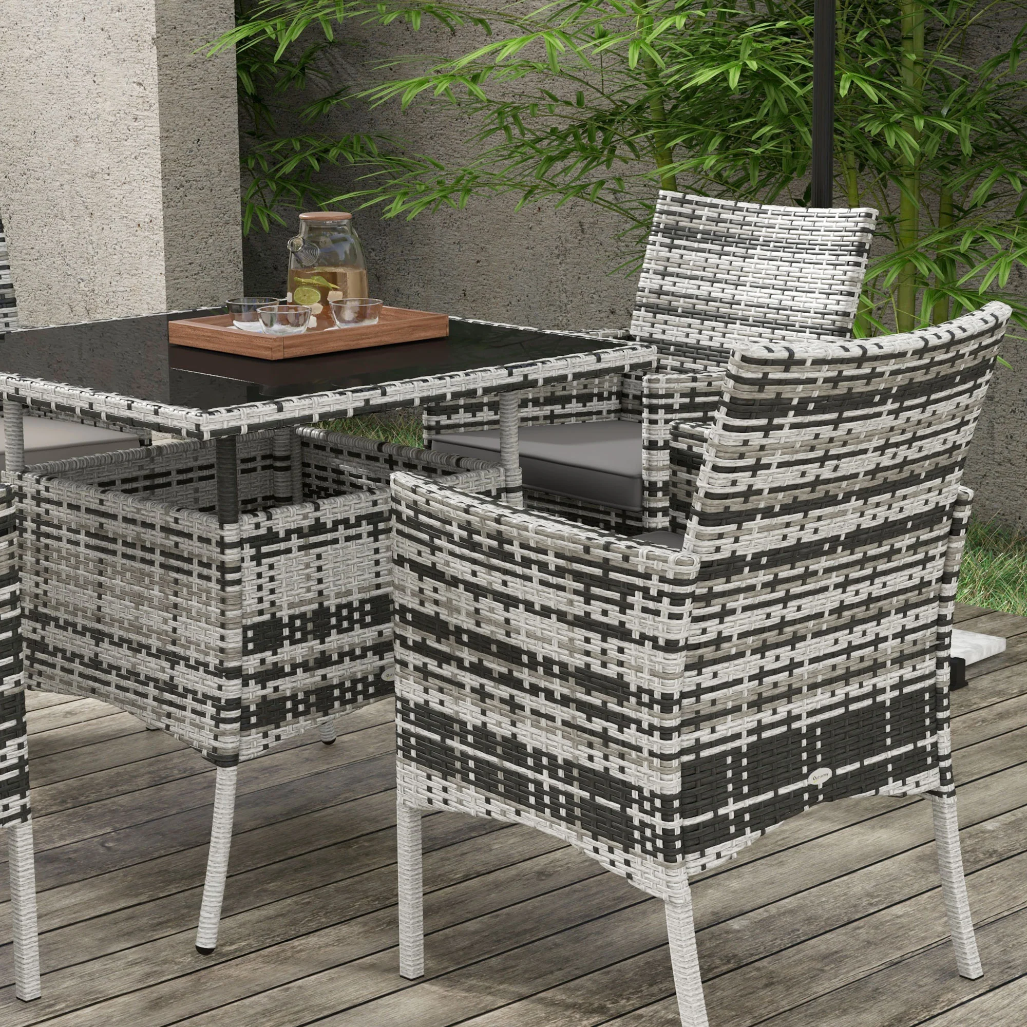 4 Seater Rattan Garden Dining Set with Cushions & Glass Tabletop, Mixed Grey - Image 9