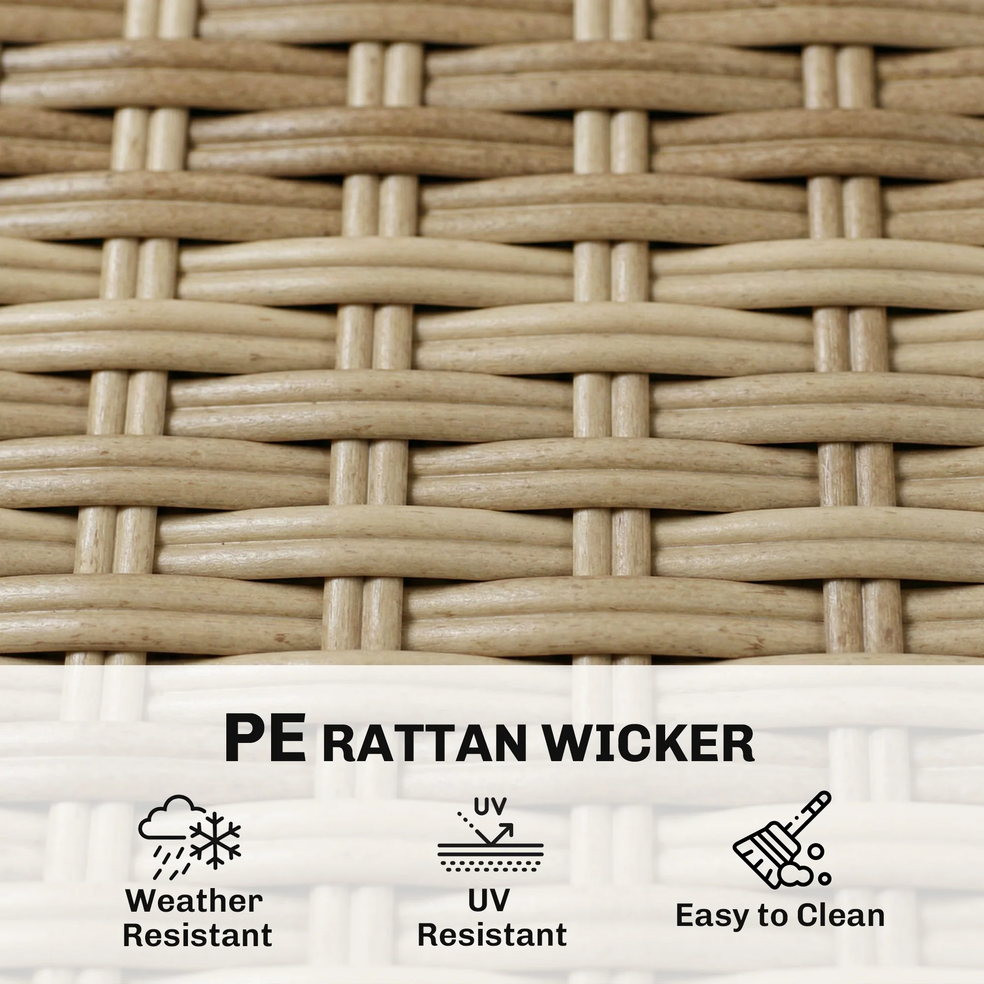 4-Seater Light Brown Rattan Dining Set with Parasol, Glass Top & Stacking Chairs - Image 9