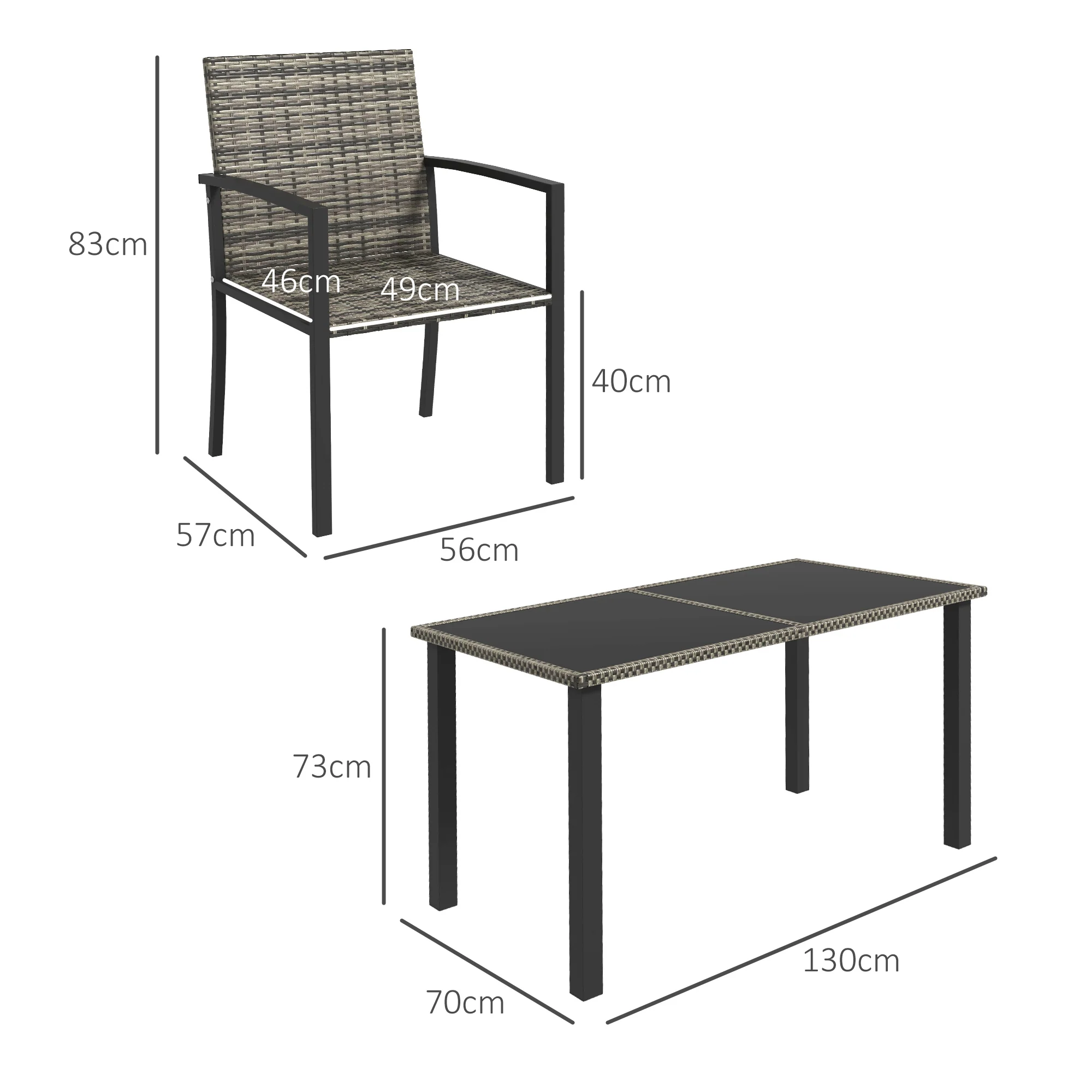 4 Seater Outdoor Rattan Dining Set with Rectangular Glass Tabletop & 4 Armchairs, Mixed Grey - Image 5