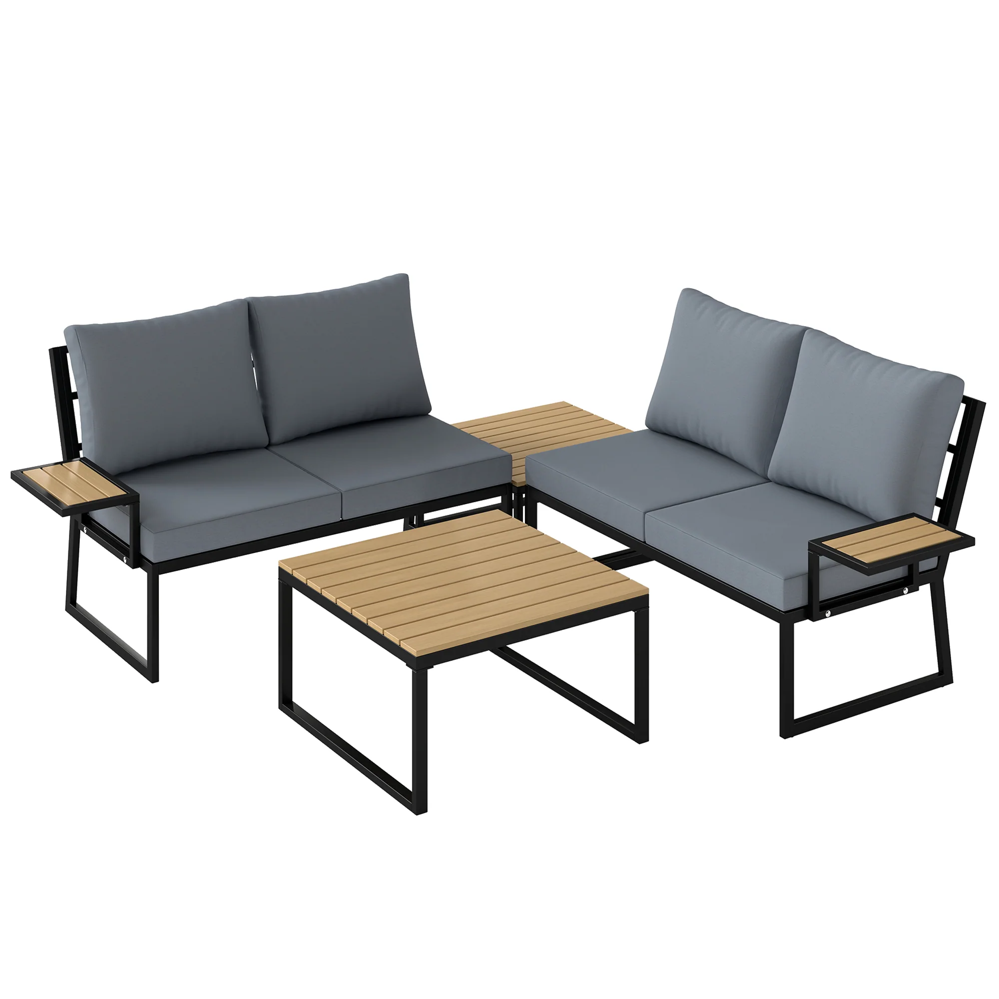 4 Seater Rattan Corner Sofa Set with 2 Nesting Tables, Teak - Image 12