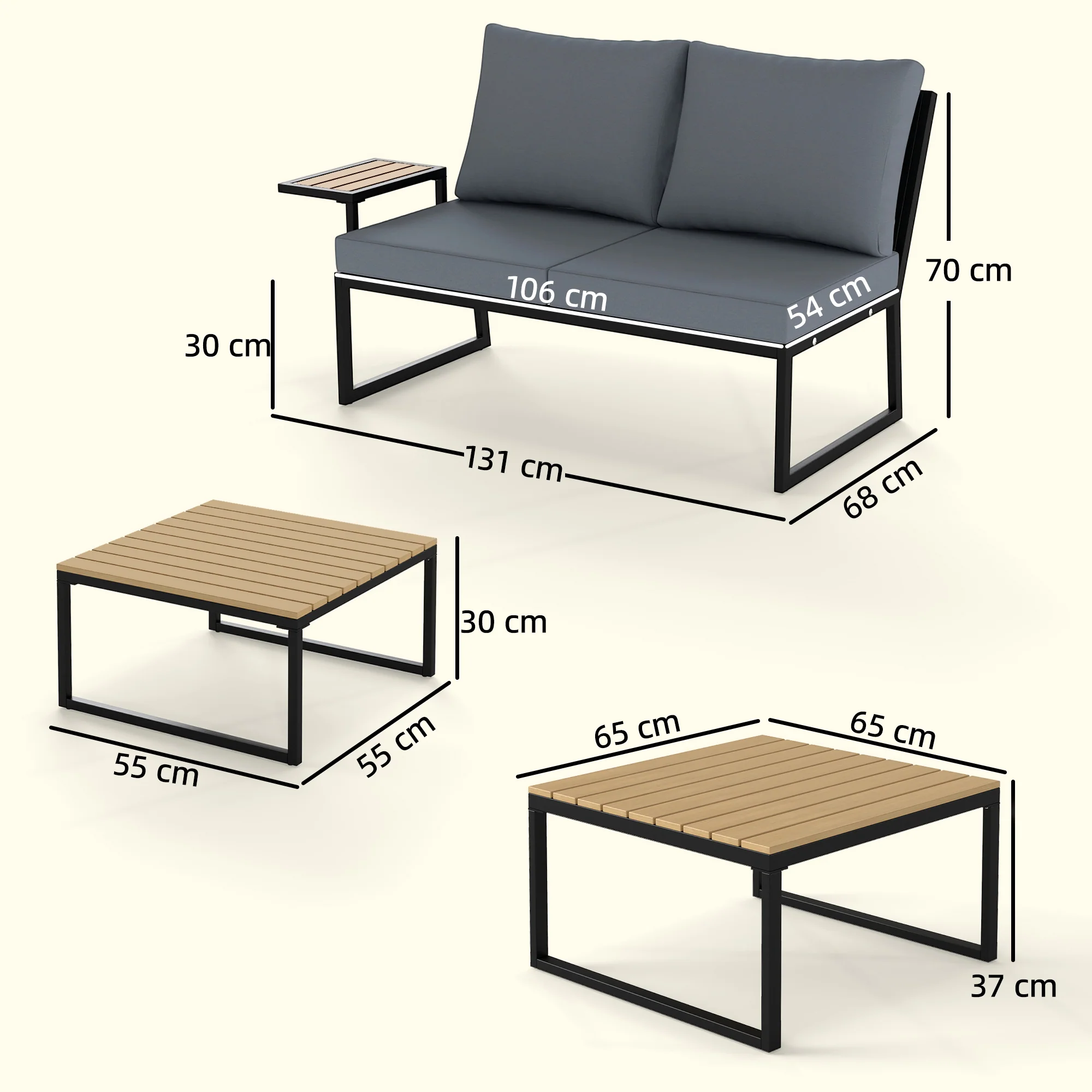 4 Seater Rattan Corner Sofa Set with 2 Nesting Tables, Teak - Image 5