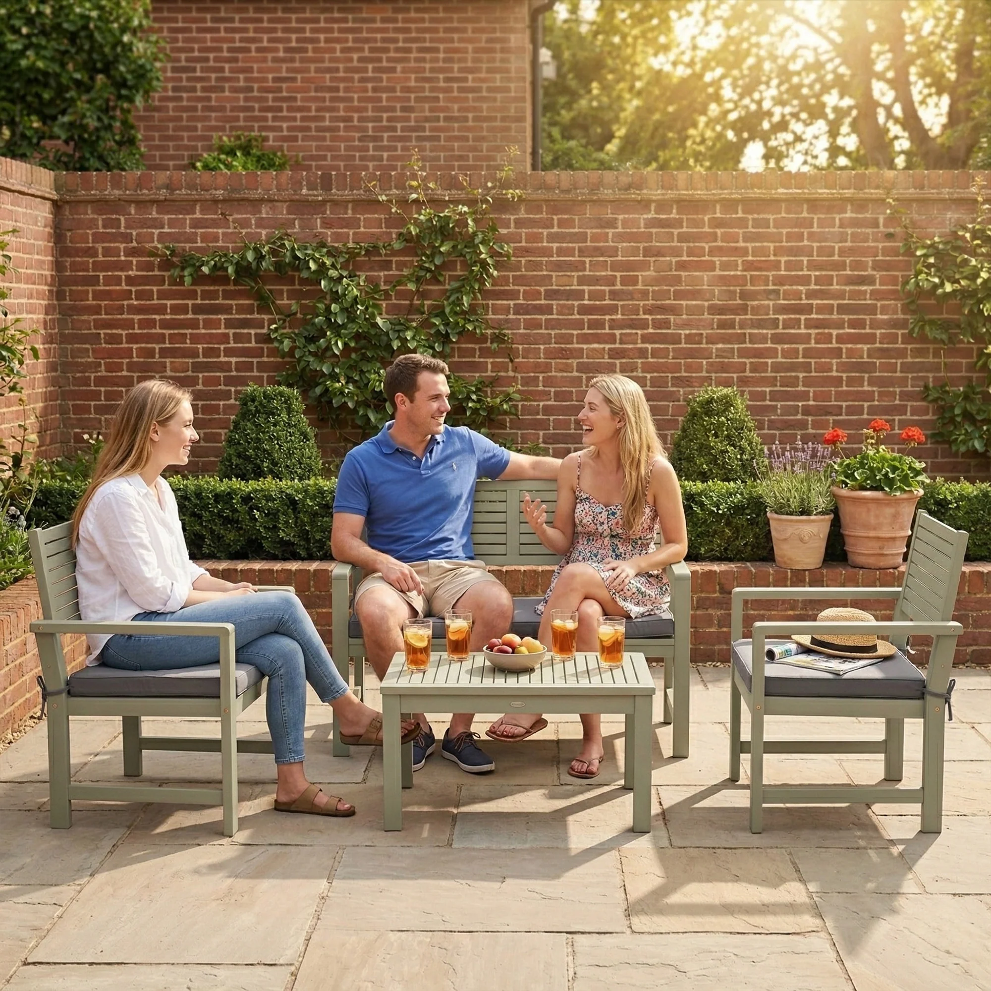 4-Seater Acacia Garden Set with Loveseat, 2 Chairs & Wood Table, Light Grey - Image 11