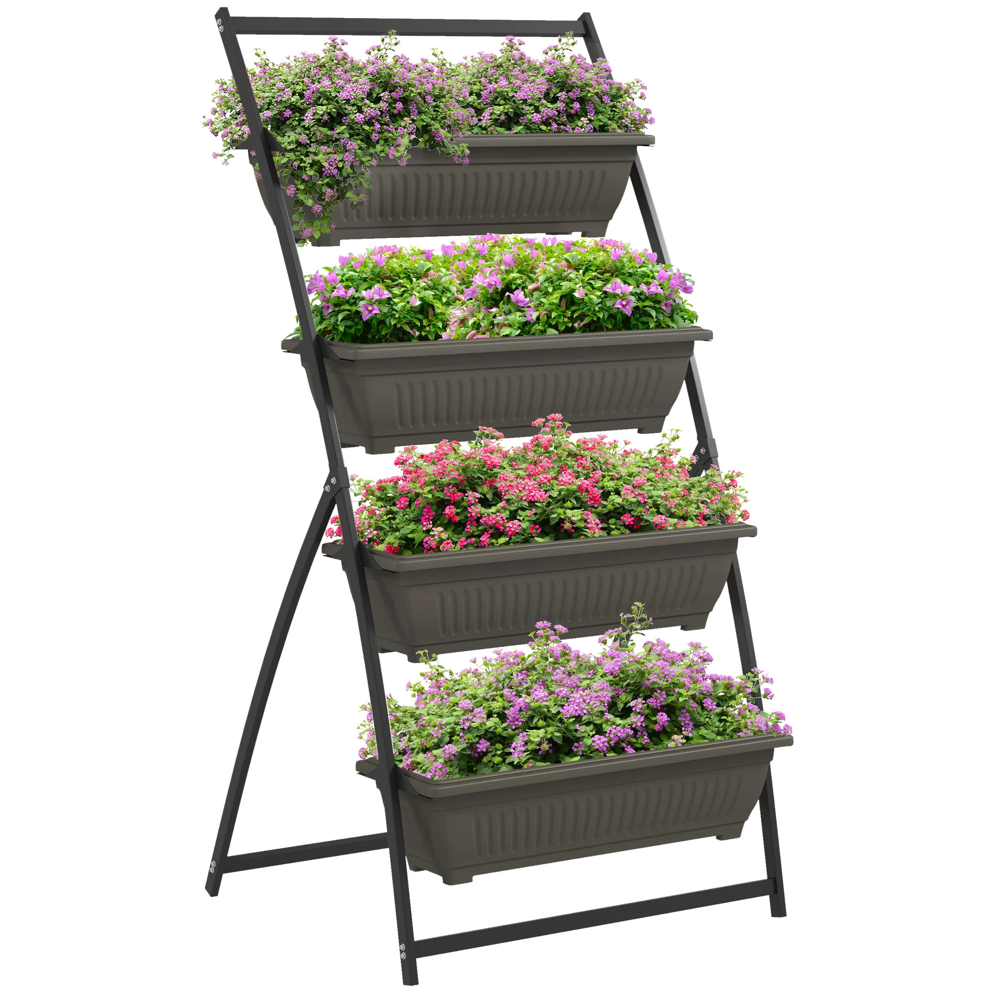 4-Tier Vertical Garden Bed with 4 Planters and Drainage Holes, Brown
