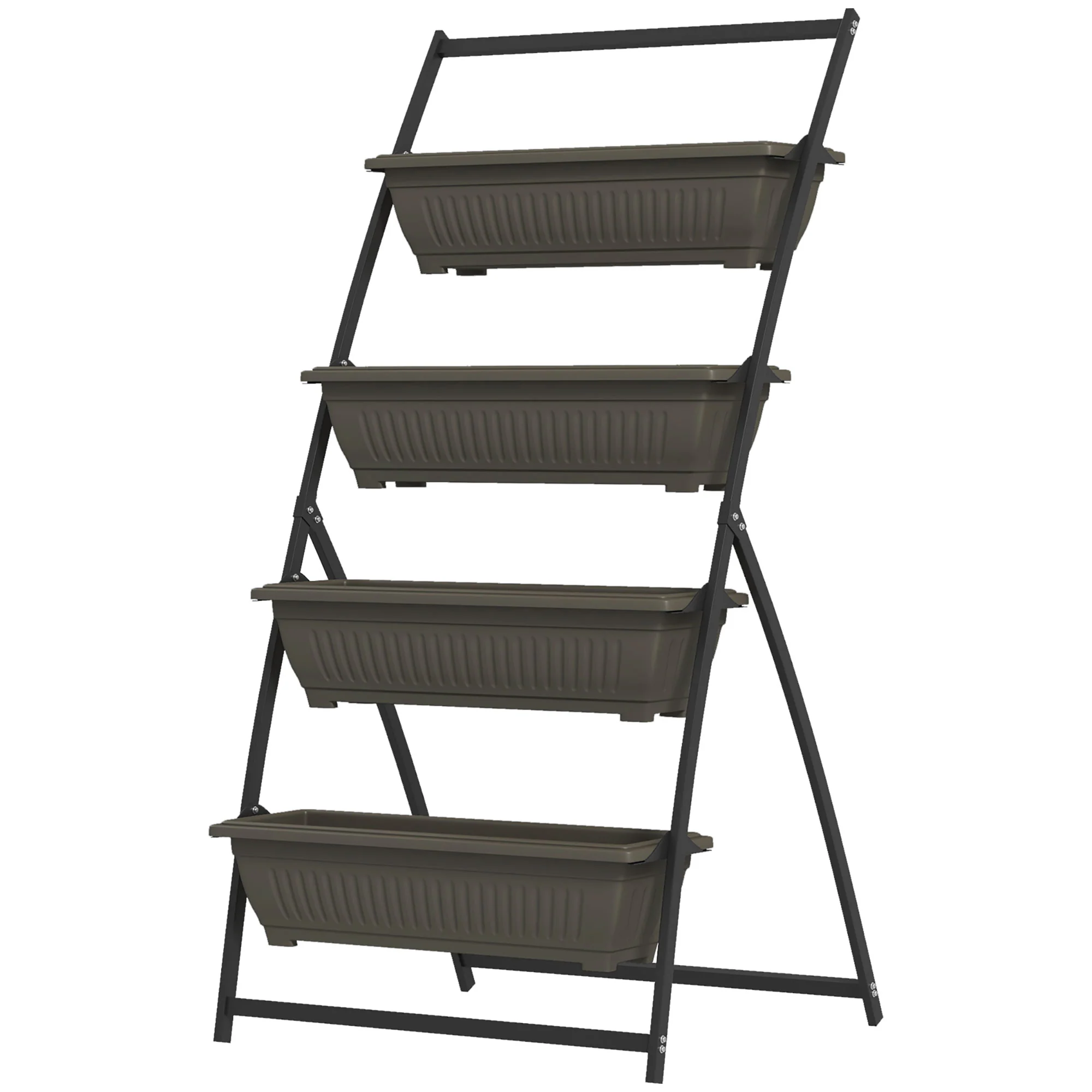 4-Tier Vertical Garden Bed with 4 Planters and Drainage Holes, Brown - Image 2