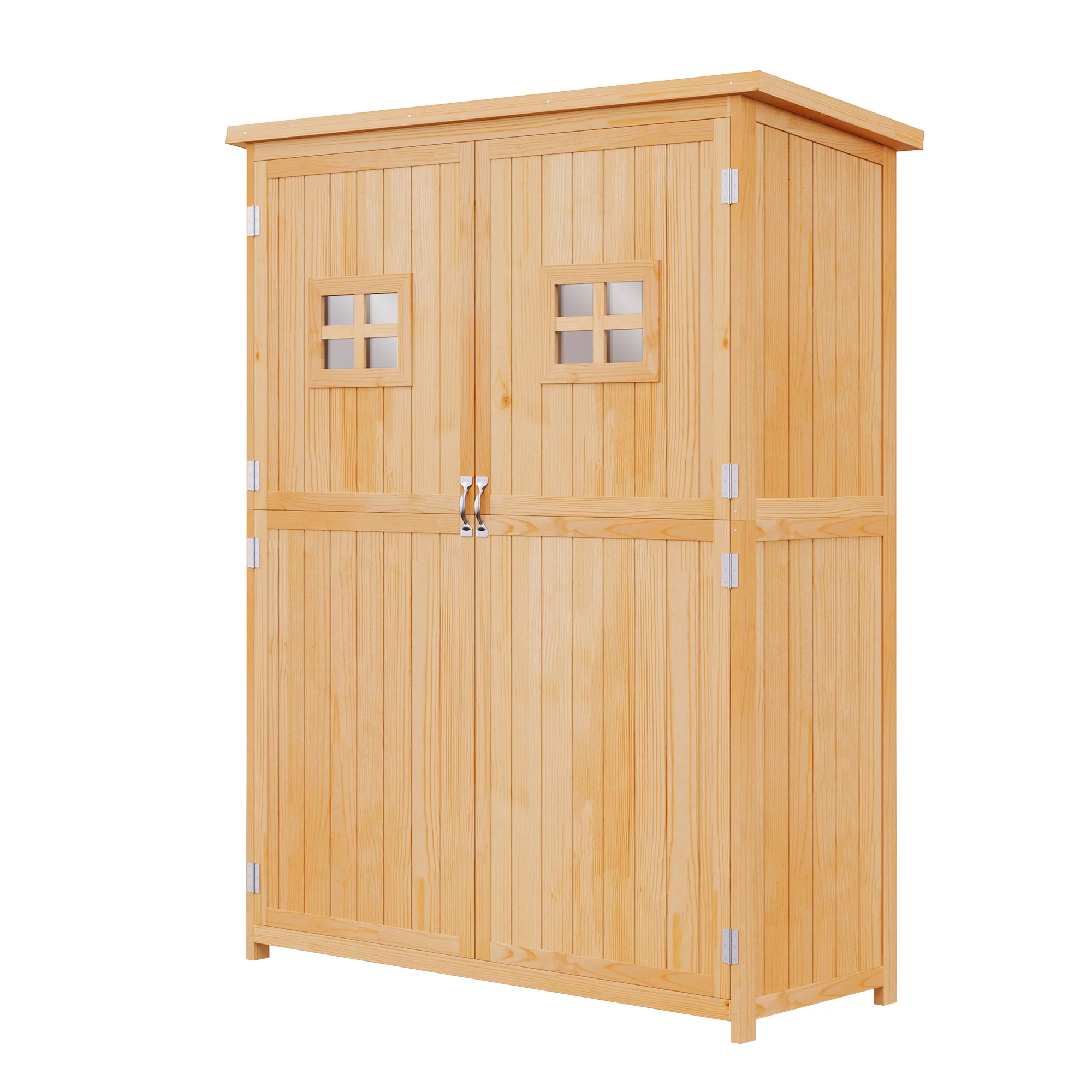 4' x 1.5' Wooden Garden Shed with Two Windows & Double Door, Natural - Image 2
