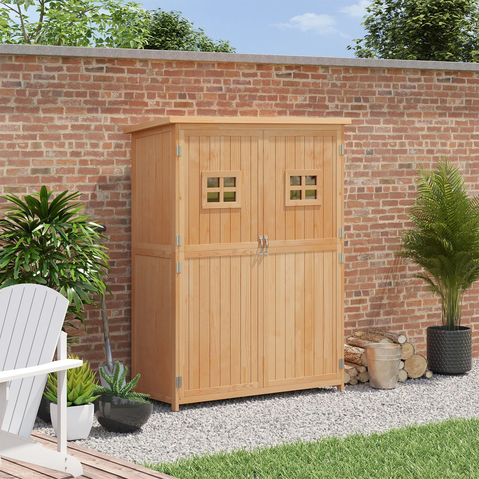 4' x 1.5' Wooden Garden Shed with Two Windows & Double Door, Natural - Image 3