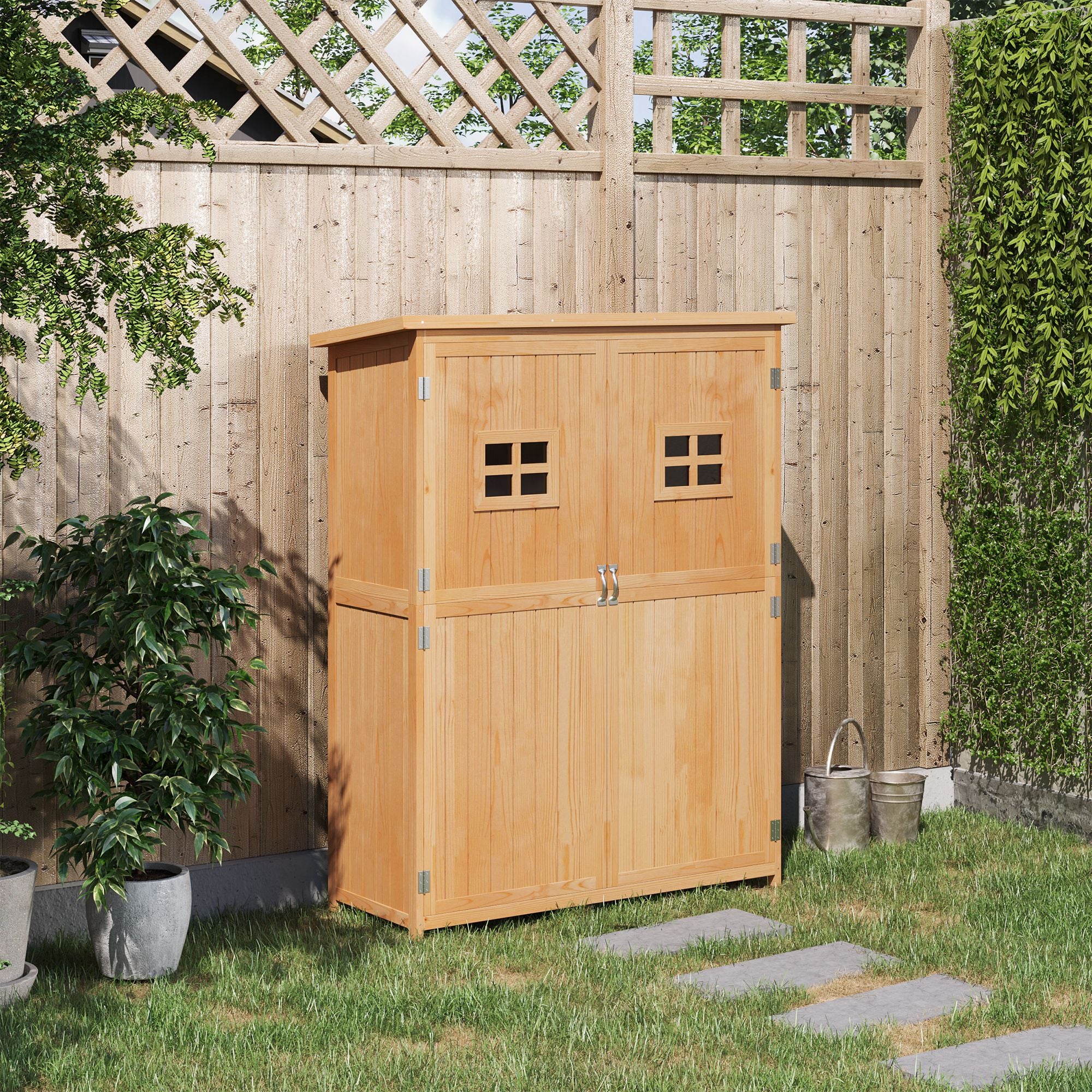 4' x 1.5' Wooden Garden Shed with Two Windows & Double Door, Natural - Image 4